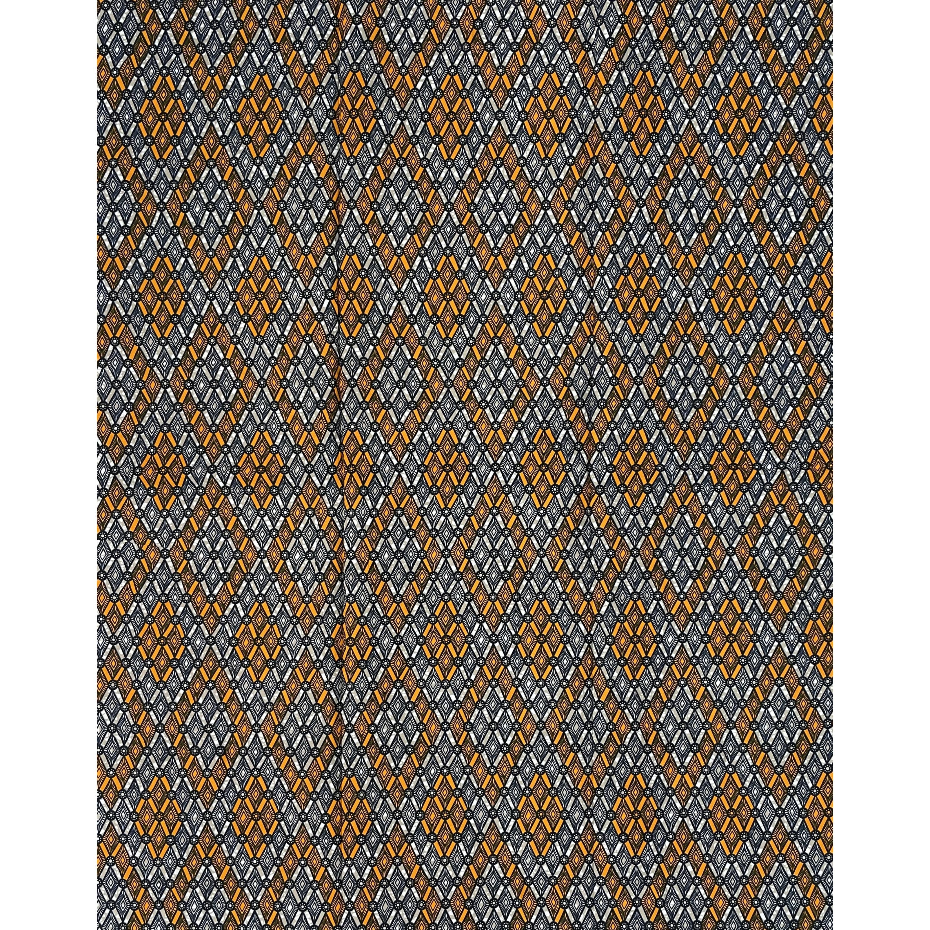 Wax African Loincloth Fabric - Coupon 2 Yards 100% Cotton - ORANGE / BEIGE