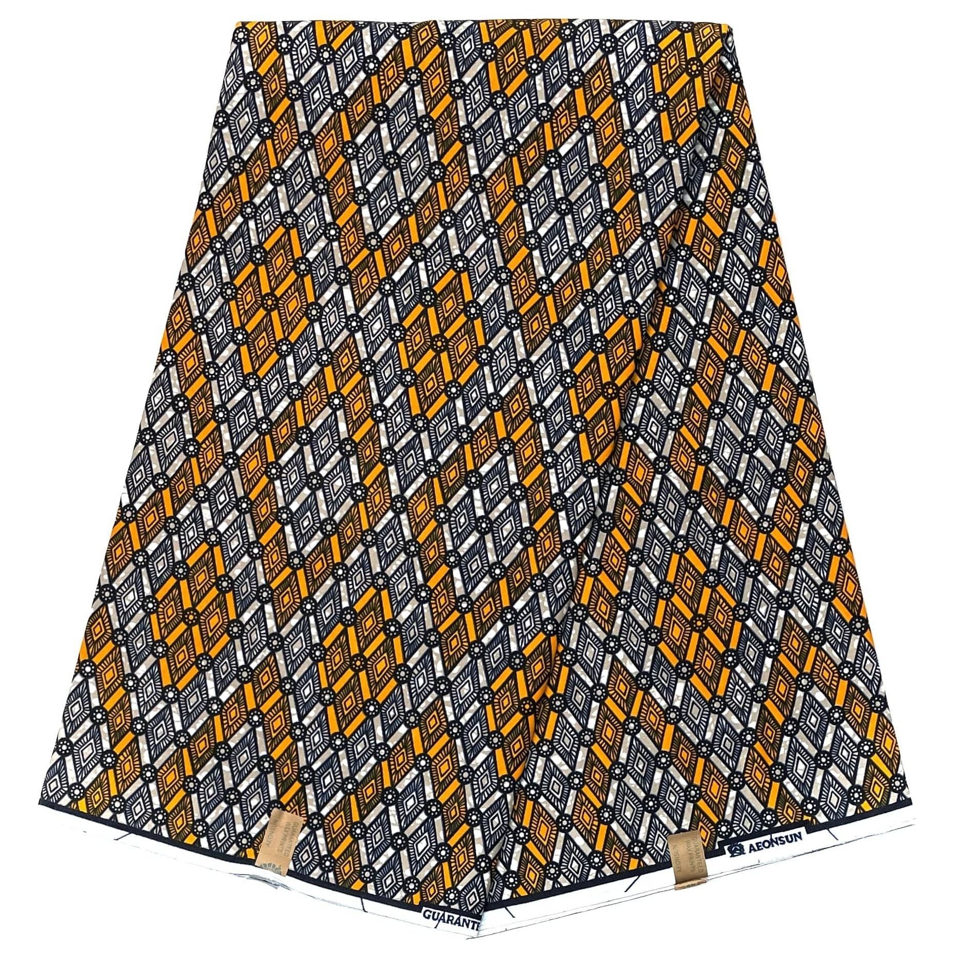 Wax African Loincloth Fabric - Coupon 2 Yards 100% Cotton - ORANGE / BEIGE