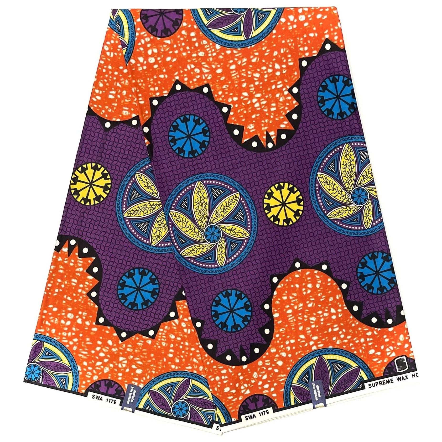 Tissu Pagne Africain - 6 Yards 100% Coton - SUPREME WAX - ORANGE / VIOLET