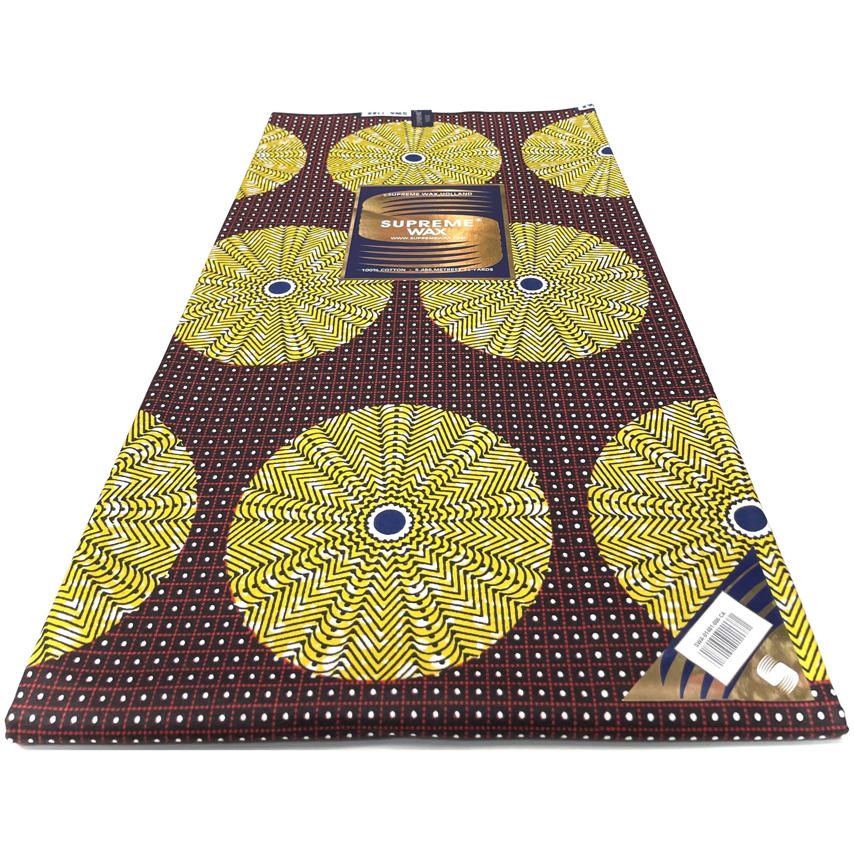 Tissu Pagne Africain - 6 Yards 100% Coton - SUPREME WAX - JAUNE / ROUGE