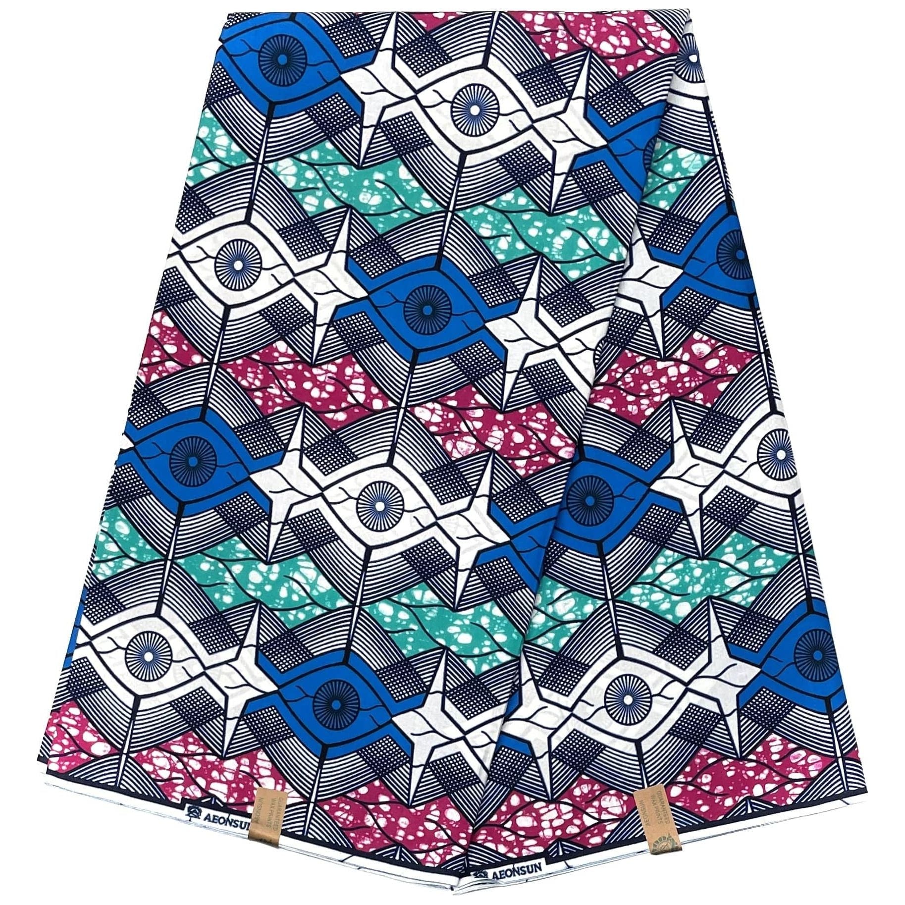 Wax Pagne Africain - Tissu 6 Yards 100% Coton - BLEU / BLANC