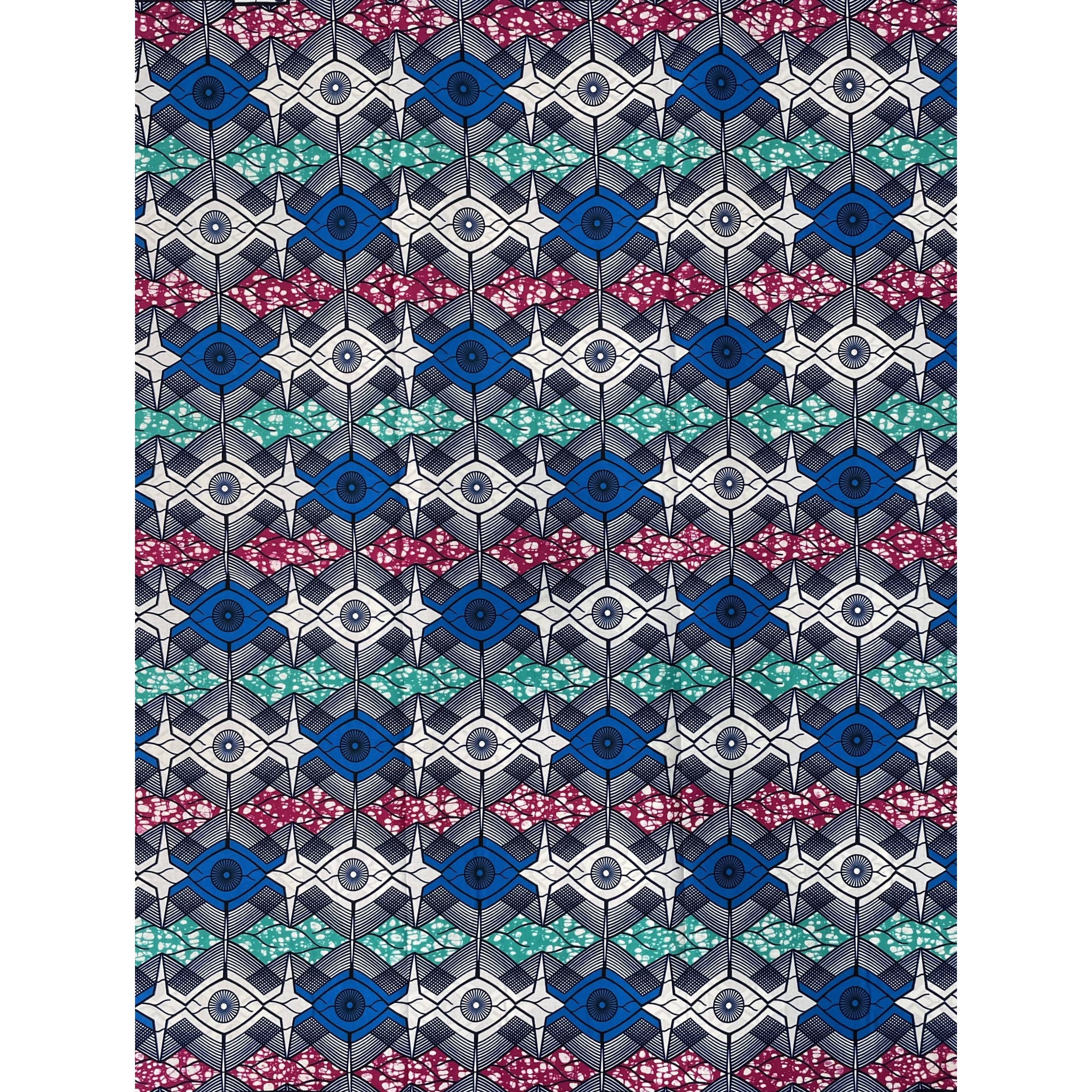 Wax Pagne Africain - Tissu 6 Yards 100% Coton - BLEU / BLANC
