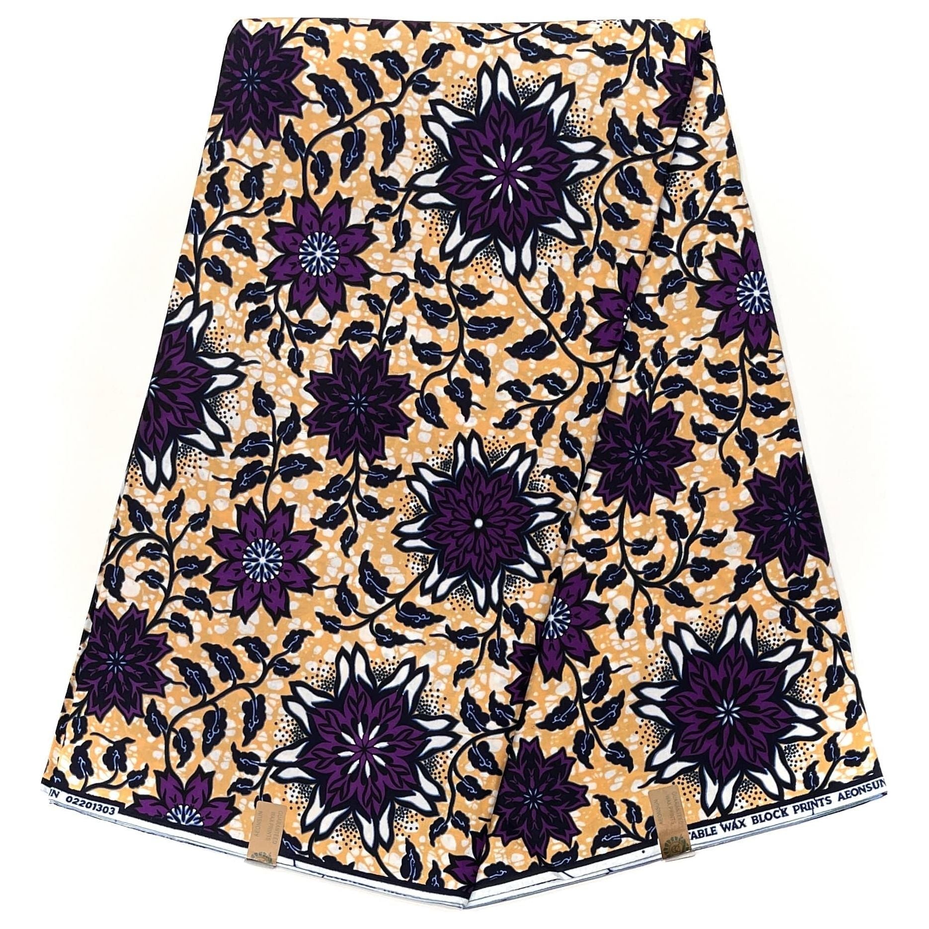 Wax Pagne Africain - Tissu 6 Yards 100% Coton - VIOLET / JAUNE