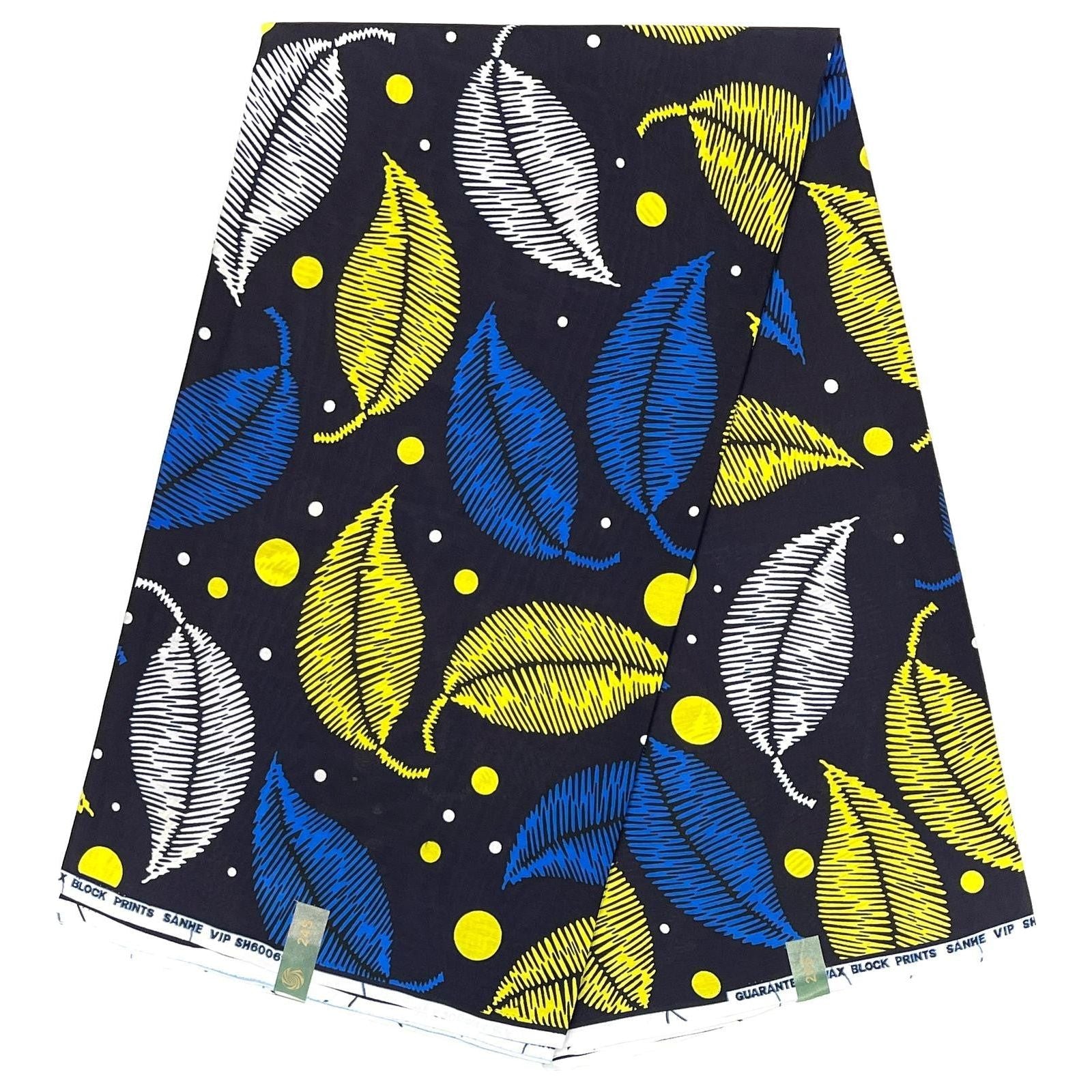 Wax Pagne Africain - Tissu 6 Yards 100% Coton - BLEU / JAUNE