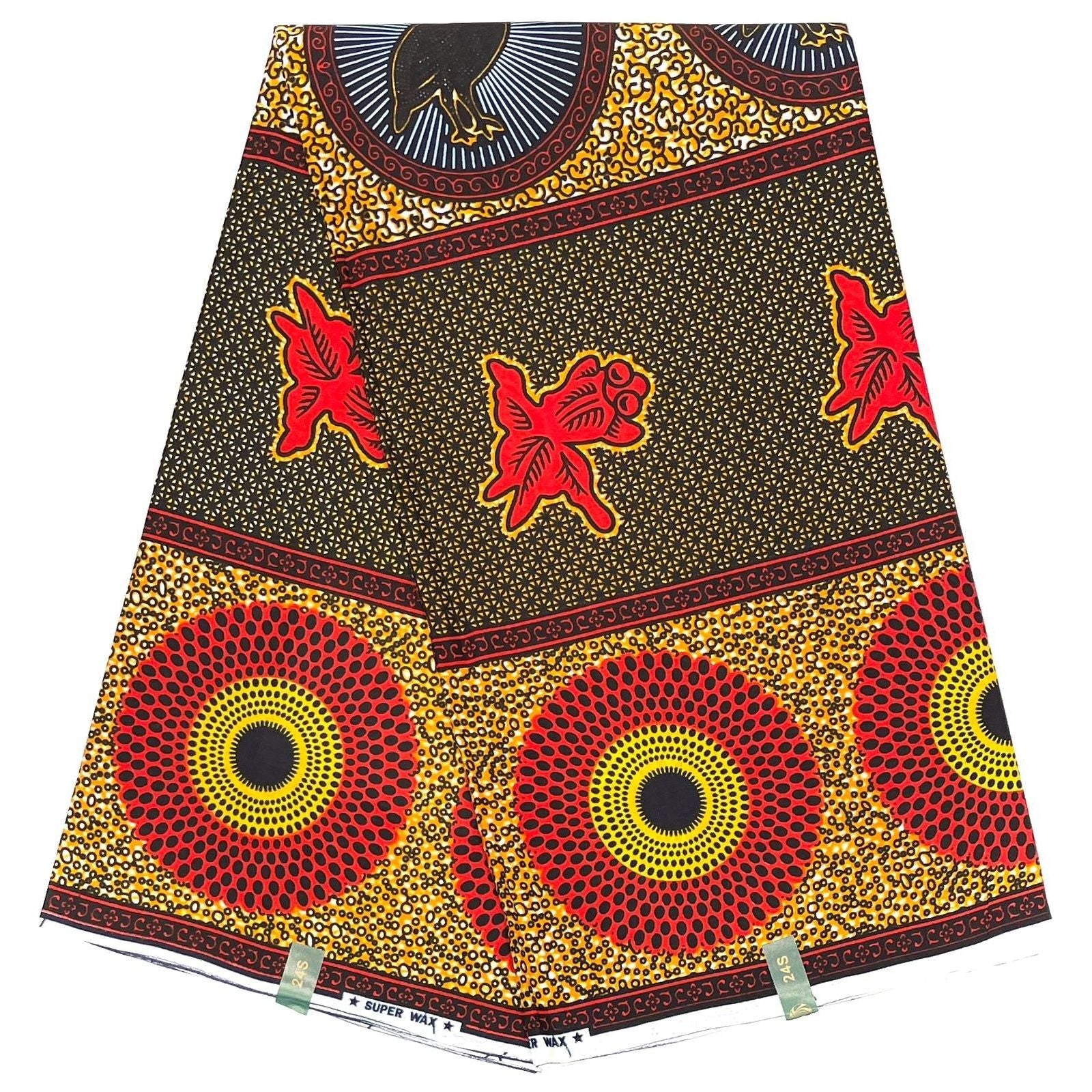 Tessuto per perizoma africano cerato - Coupon 2 iarde 100% cotone - ARANCIONE / ROSSO