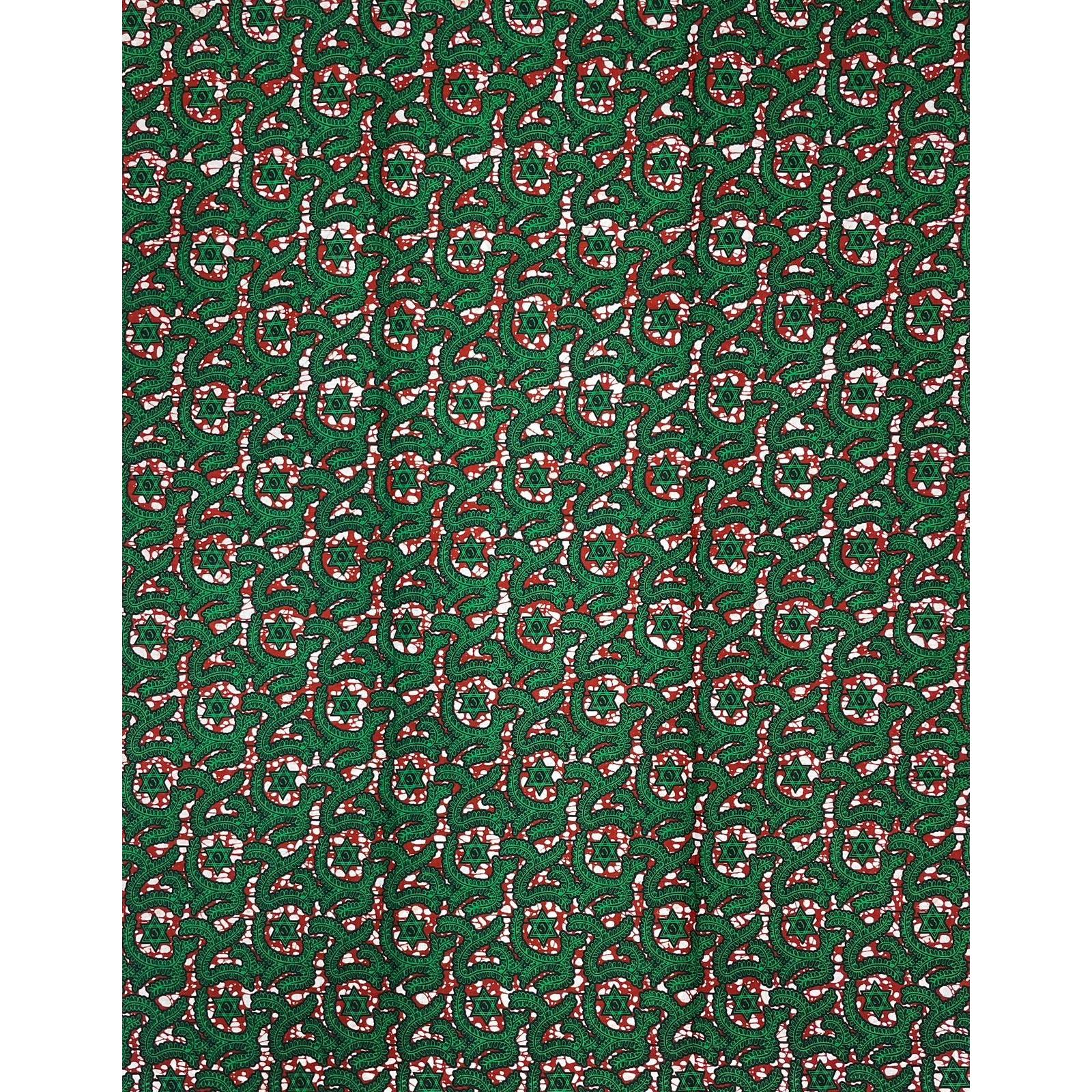 Wax African Loincloth Fabric - Coupon 2 Yards 100% Cotton - GREEN / BROWN