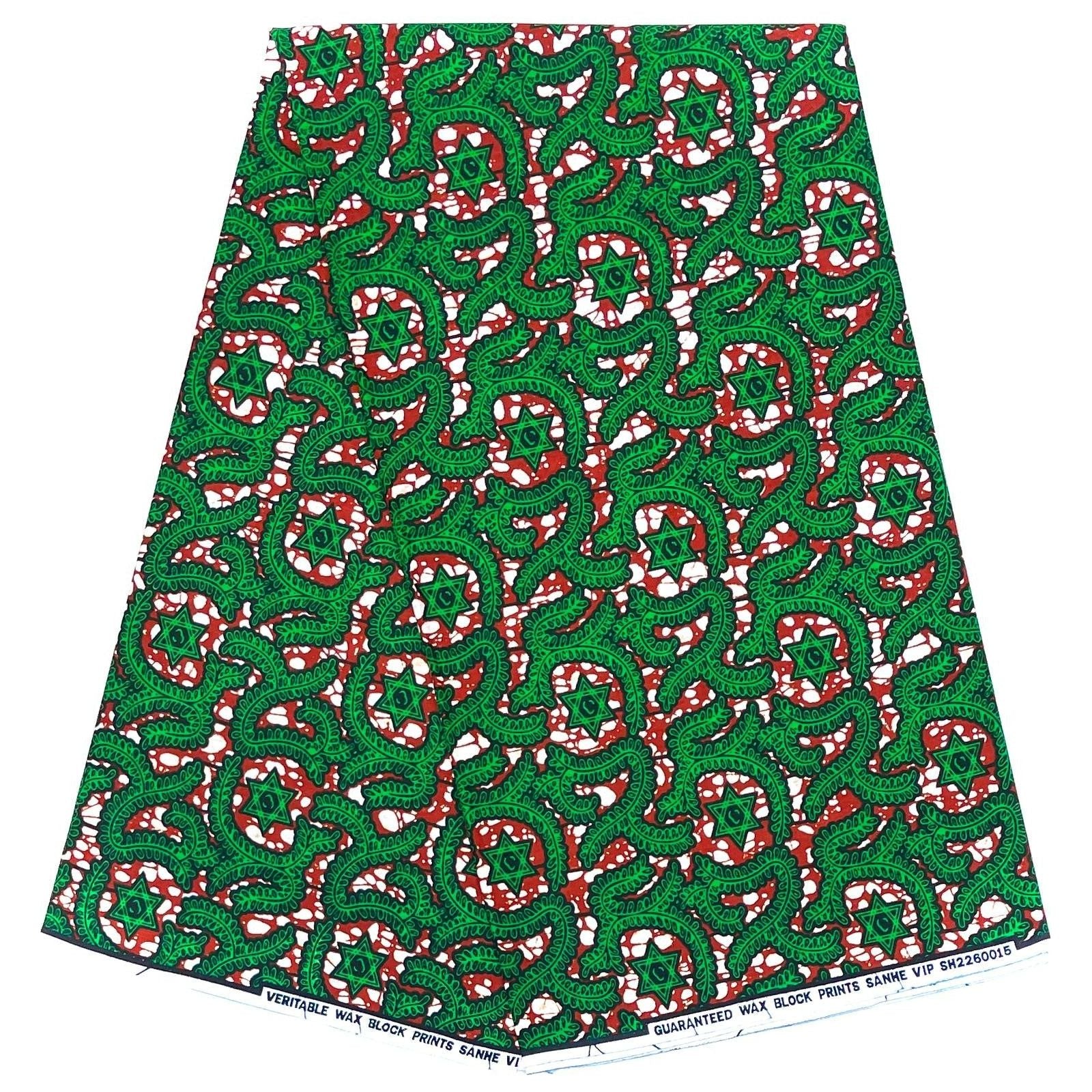 Wax African Loincloth Fabric - Coupon 2 Yards 100% Cotton - GREEN / BROWN