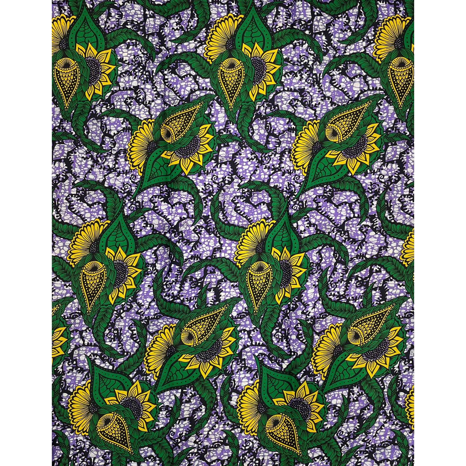 Wax African Loincloth Fabric - Coupon 2 Yards 100% Cotton - MAUVE / GREEN