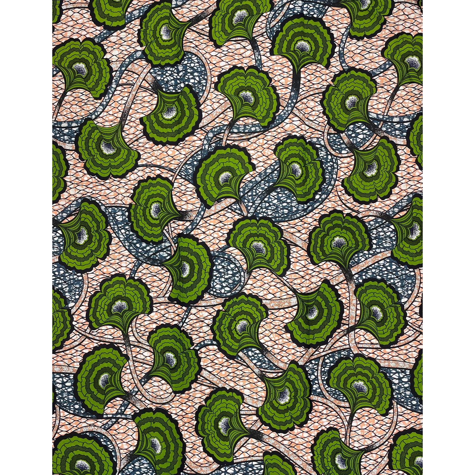 Wax African Loincloth Fabric - Coupon 2 Yards 100% Cotton - GREEN