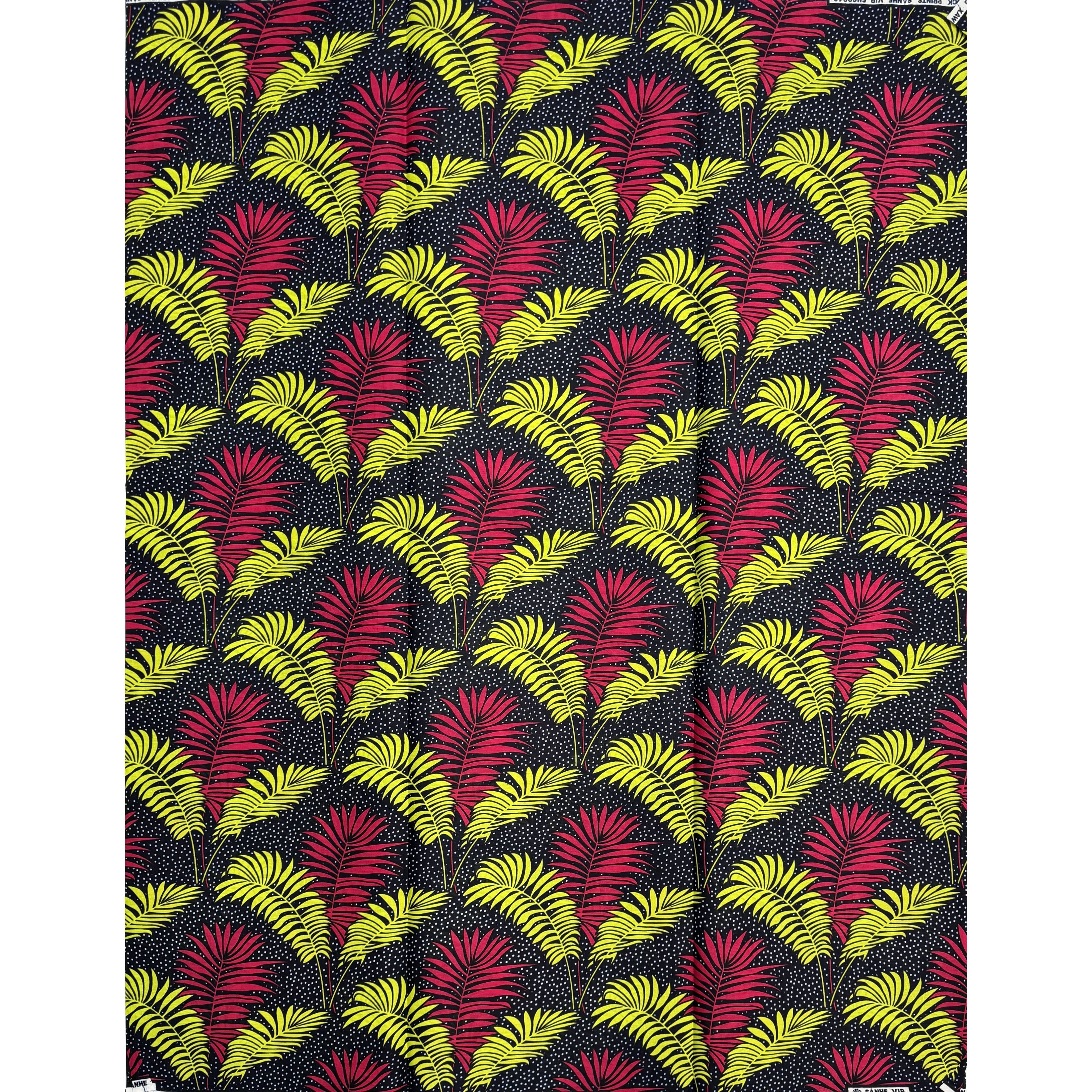 African Wax Pagne - 6 Yards 100% Cotton Fabric - YELLOW / RED