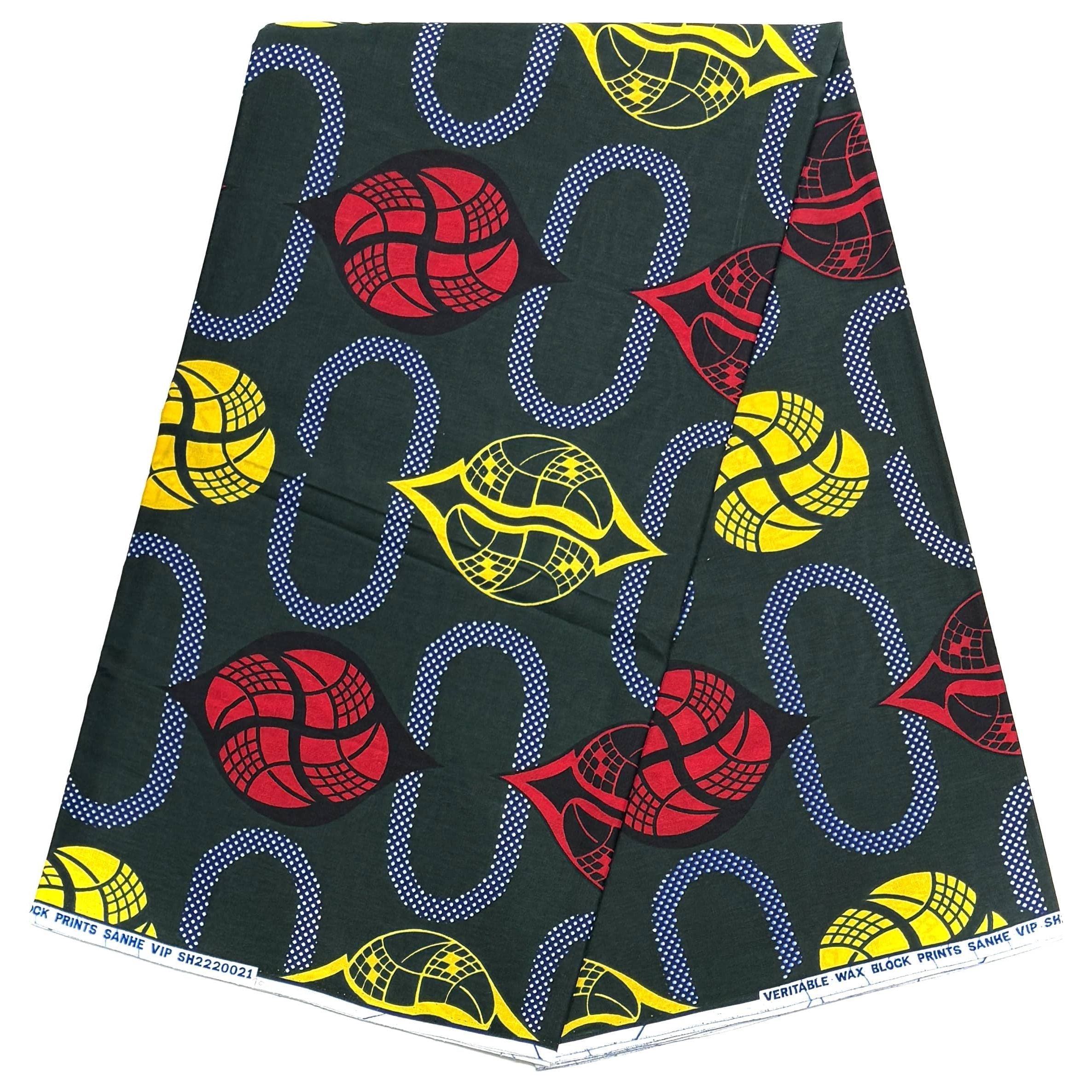 African Wax Pagne - 6 Yards 100% Cotton Fabric - GREEN / YELLOW / RED