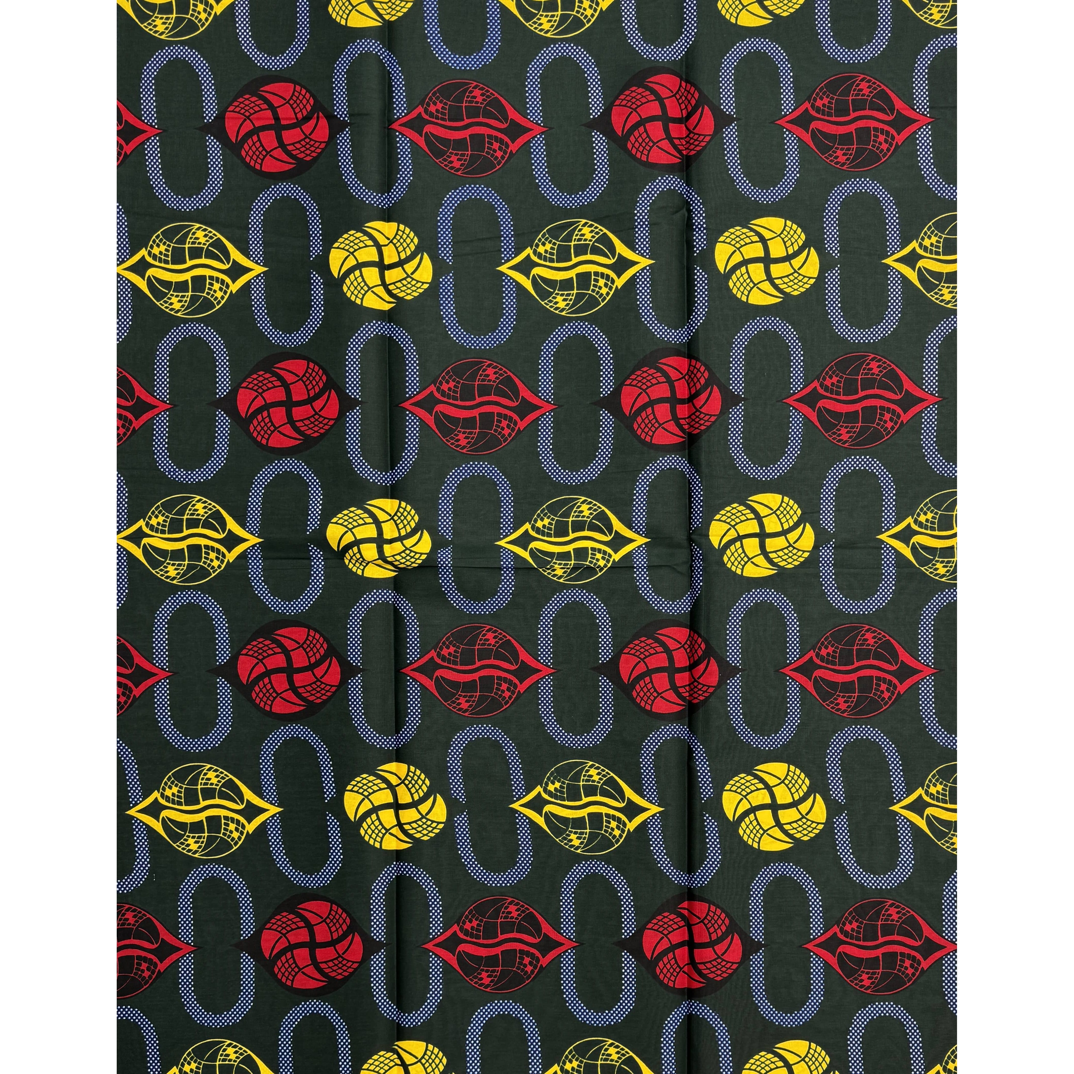 African Wax Pagne - 6 Yards 100% Cotton Fabric - GREEN / YELLOW / RED