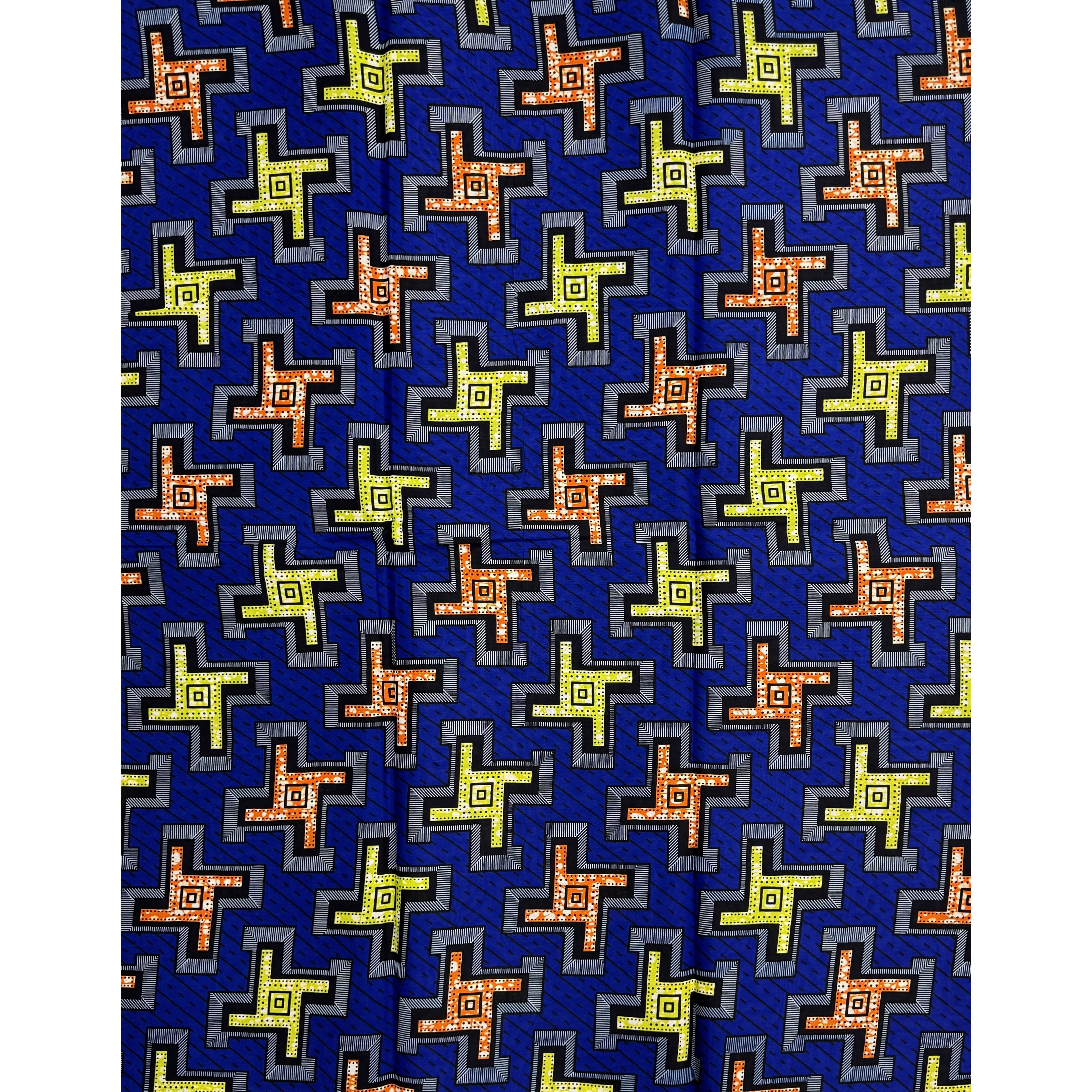 Wax Pagne Africain - Tissu 6 Yards 100% Coton - BLEU / VERT / ORANGE