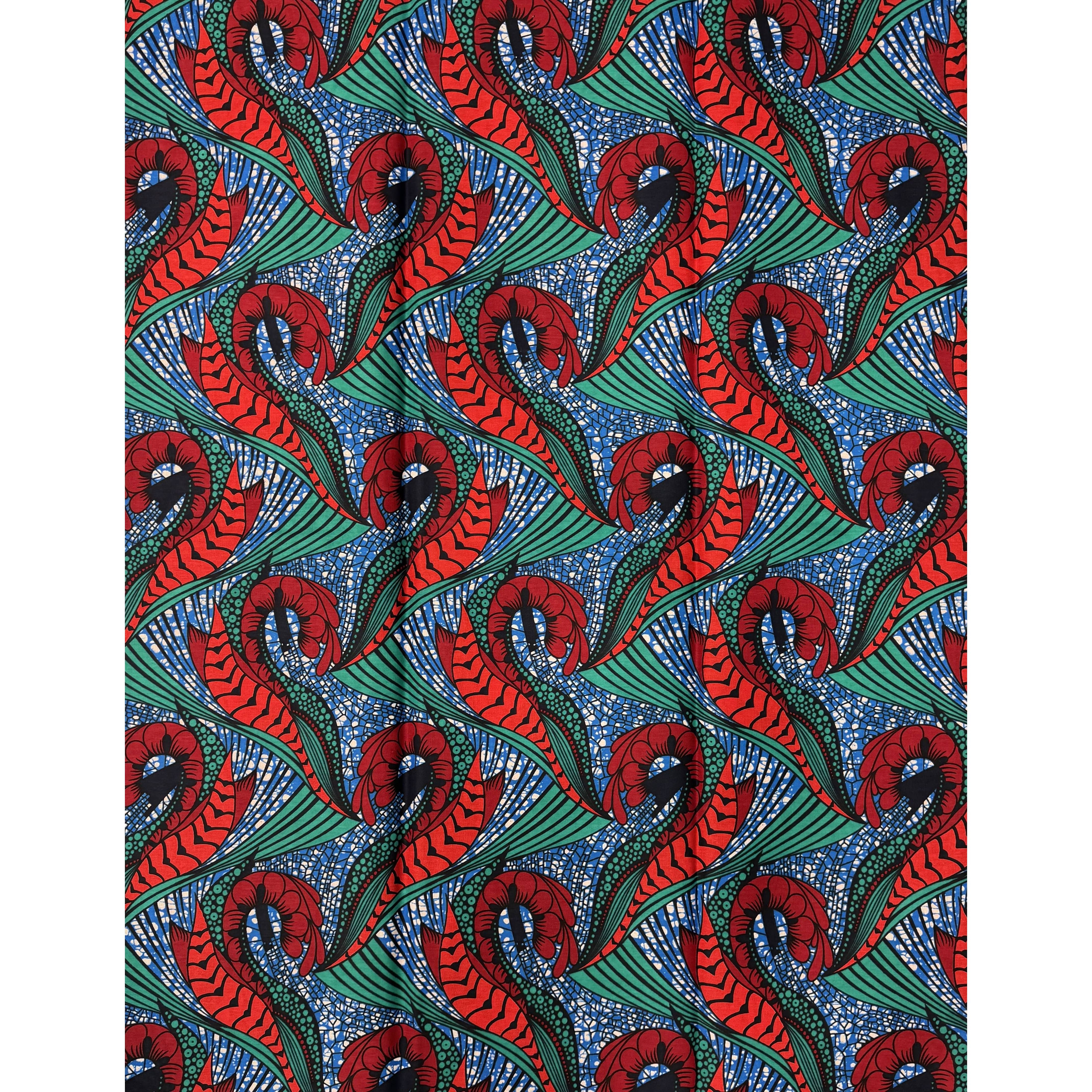 African Wax Pagne - 6 Yards 100% Cotton Fabric - RED / TURQUOISE