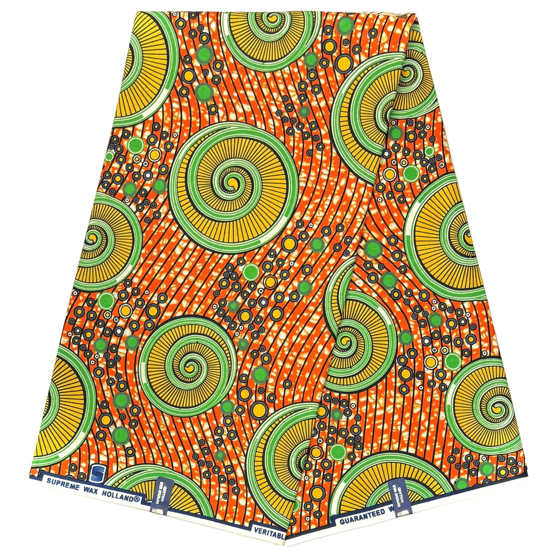 African Loincloth Fabric - 6 Yards 100% Cotton - SUPREME WAX - ORANGE / YELLOW