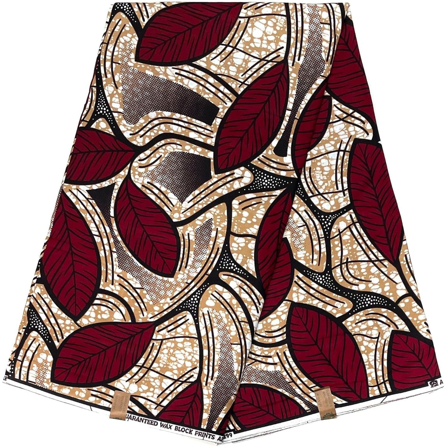 Wax Pagne Africain - Tissu 6 Yards 100% Coton - BORDEAUX / BEIGE
