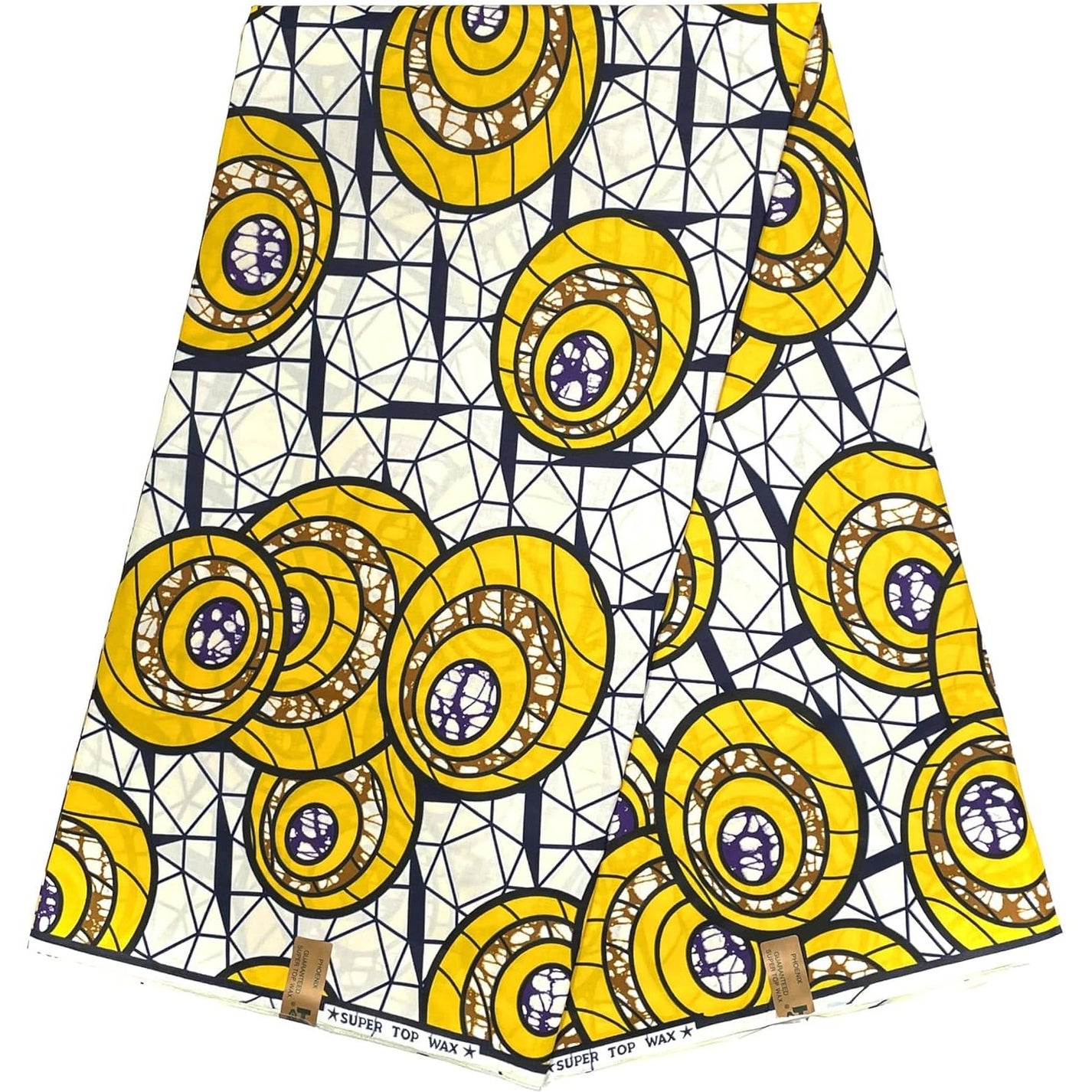 Wax Pagne Africain - Tissu 6 Yards 100% Coton - JAUNE / BLANC CASSÉ