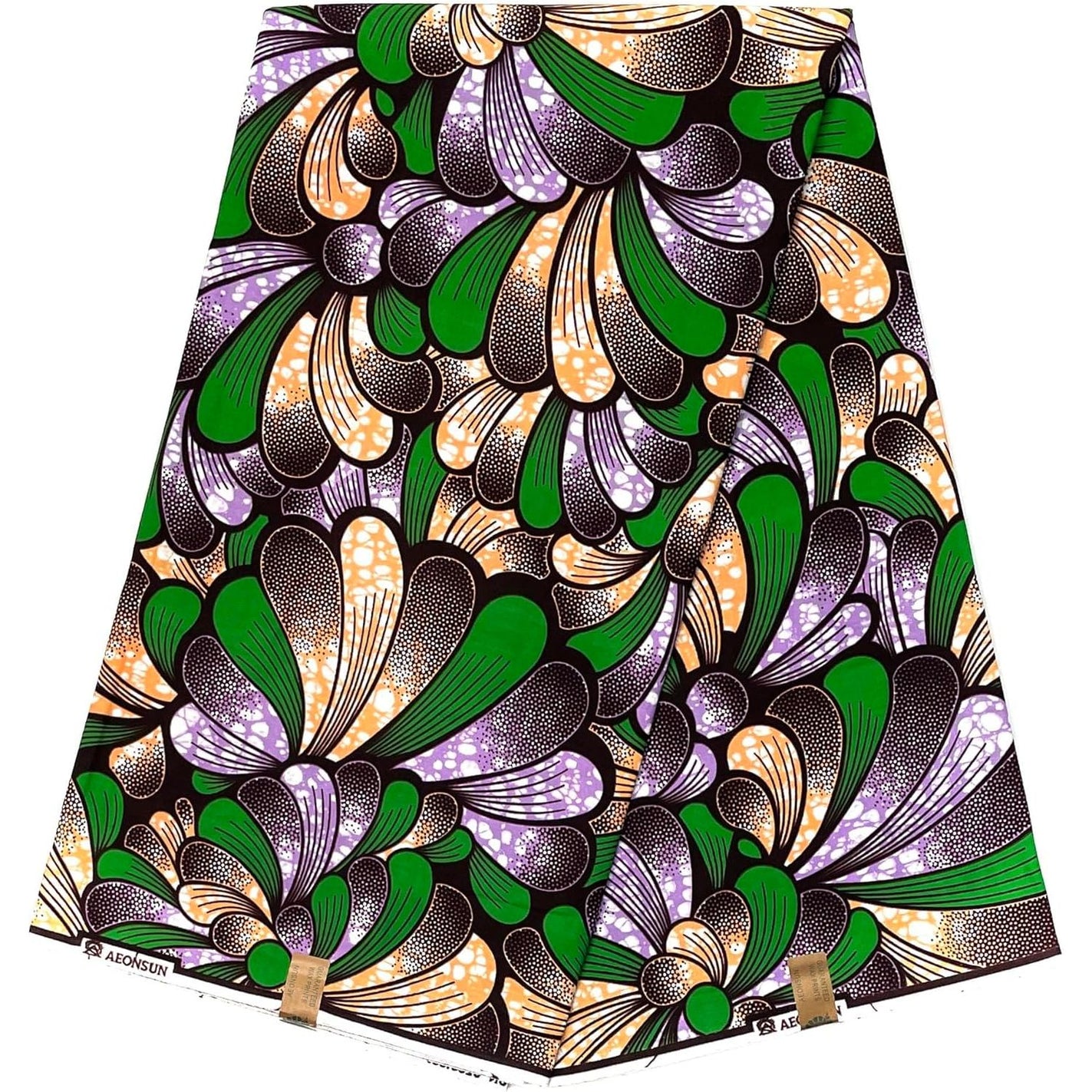 Wax Pagne Africain - Tissu 6 Yards 100% Coton - VERT / VIOLET