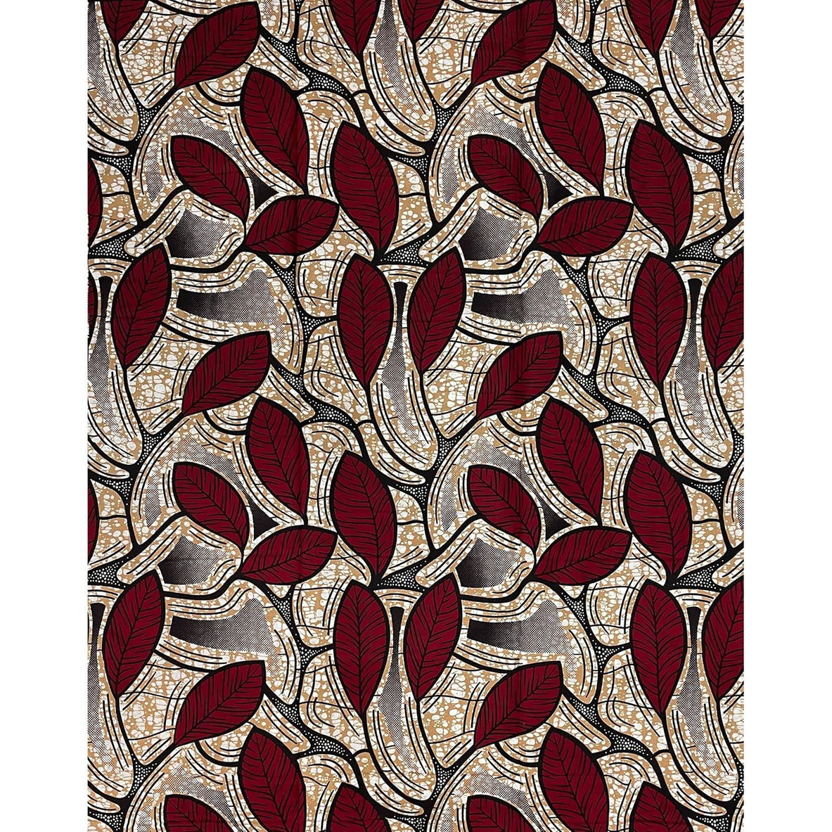 Wax Pagne Africain - Tissu 6 Yards 100% Coton - BORDEAUX / BEIGE