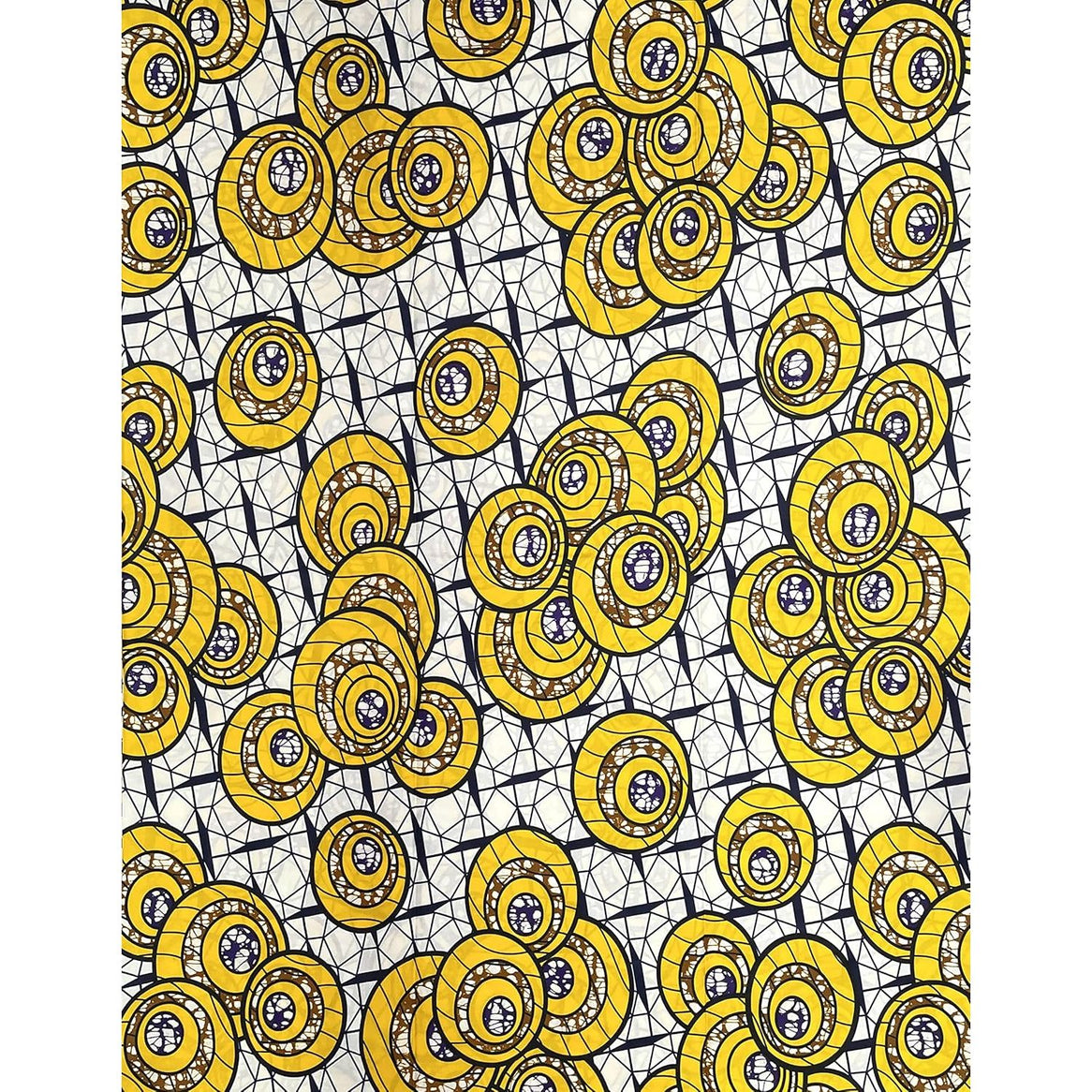 Wax Pagne Africain - Tissu 6 Yards 100% Coton - JAUNE / BLANC CASSÉ