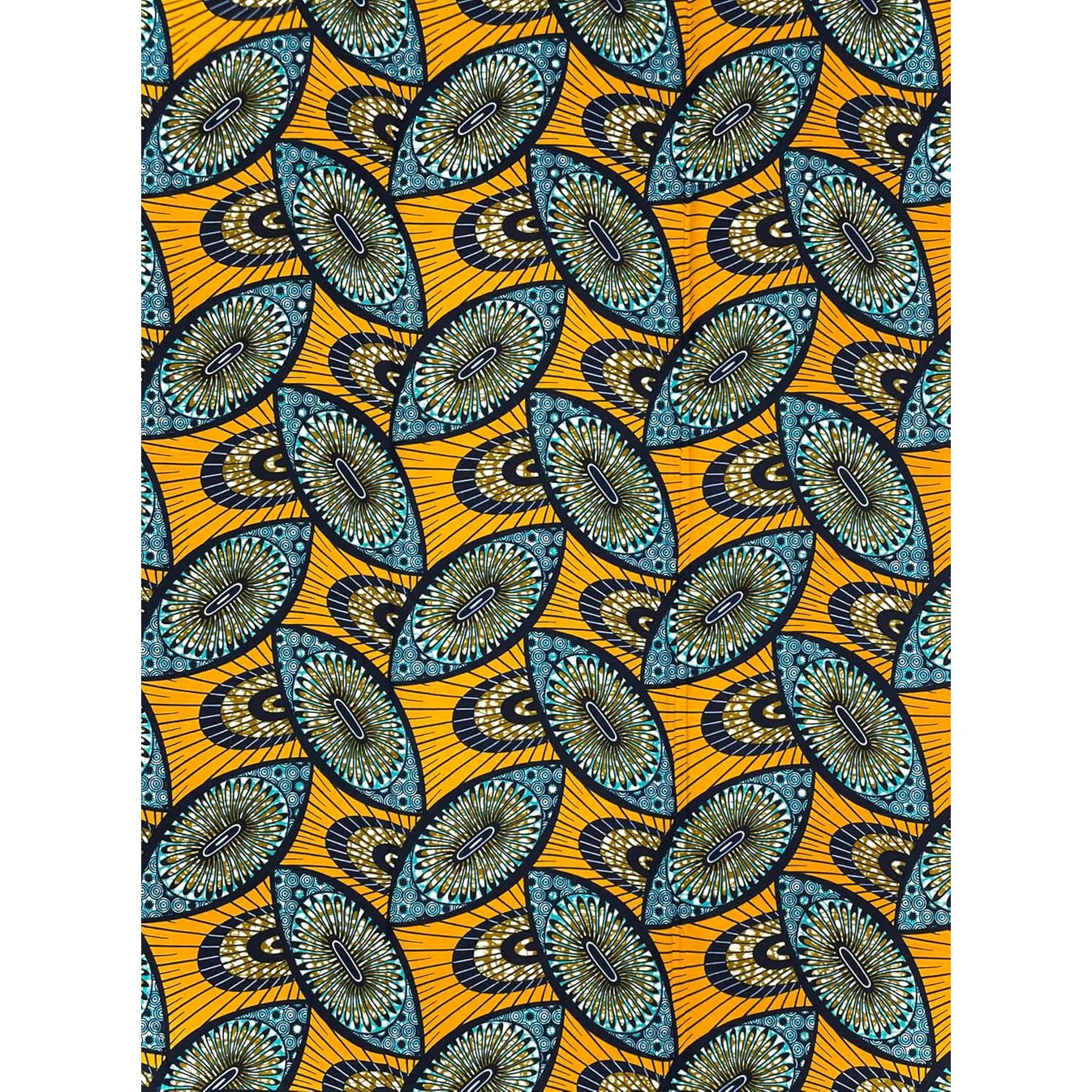 Wax Tissu Pagne Africain - Coupon 2 Yards 100% Coton - TURQUOISE / JAUNE