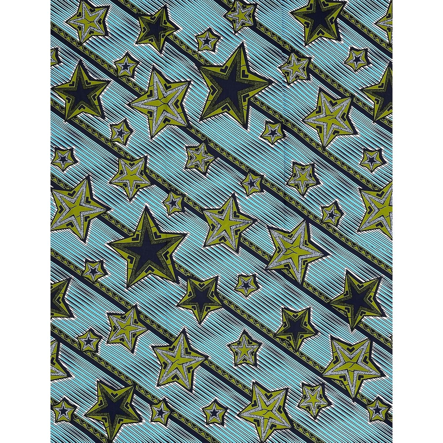 Wax Pagne Africain - Tissu 6 Yards 100% Coton - BLEU / VERT
