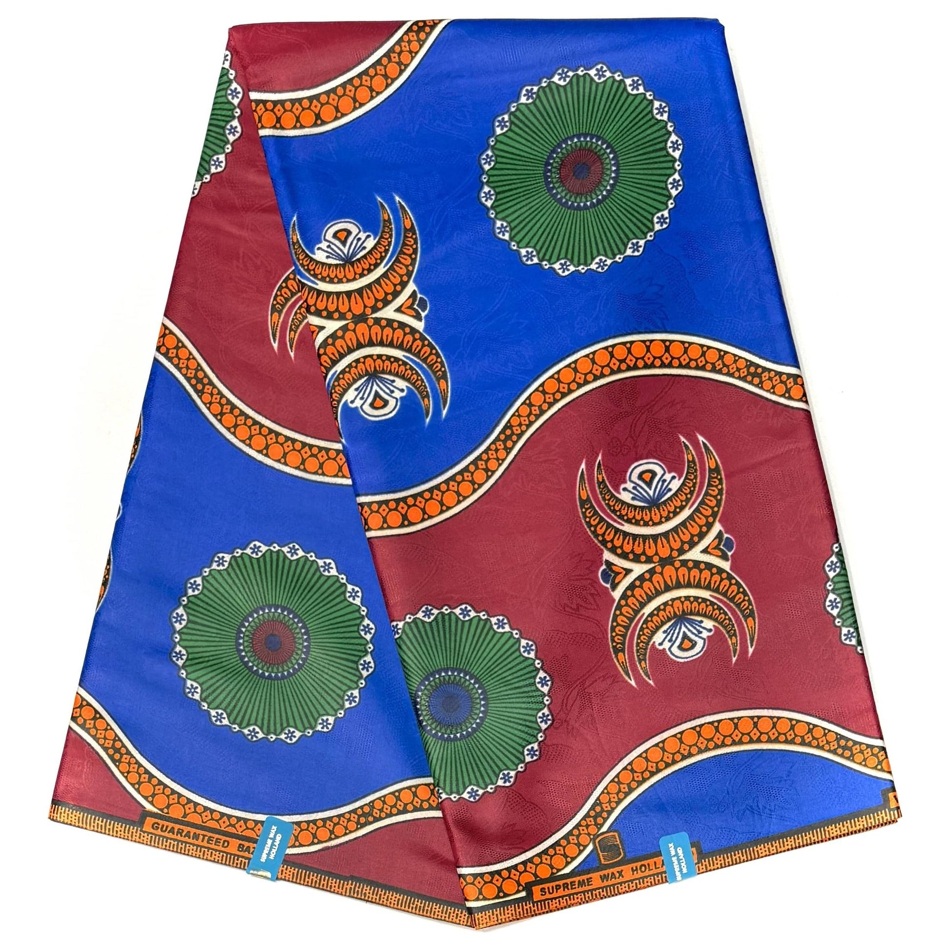 Bazin Wax Africain Bleu Roi - Tissu 6 Yards Coton - BORDEAUX / BLEU