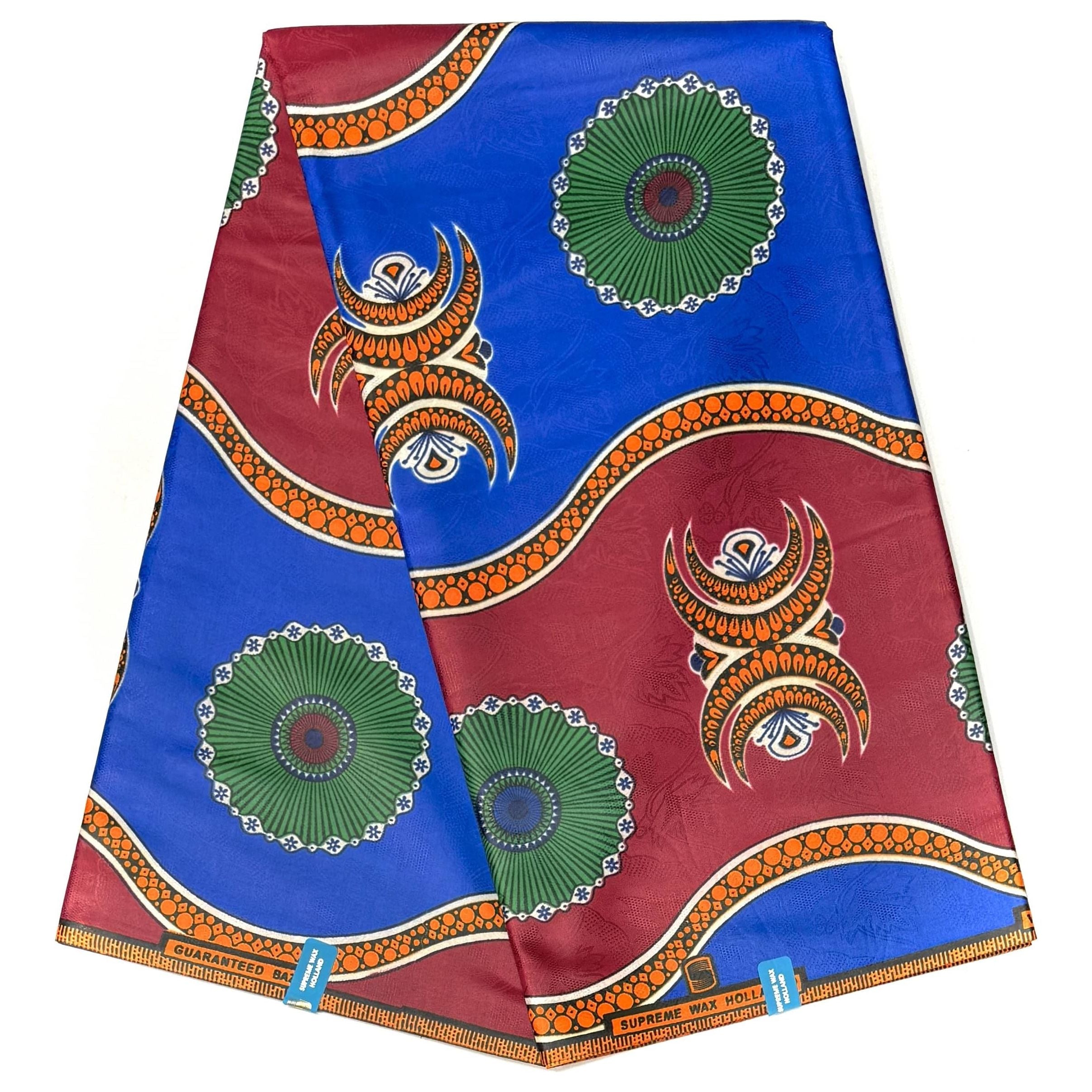 Bazin Wax Africain Bleu Roi - Tissu 6 Yards Coton - BORDEAUX / BLEU