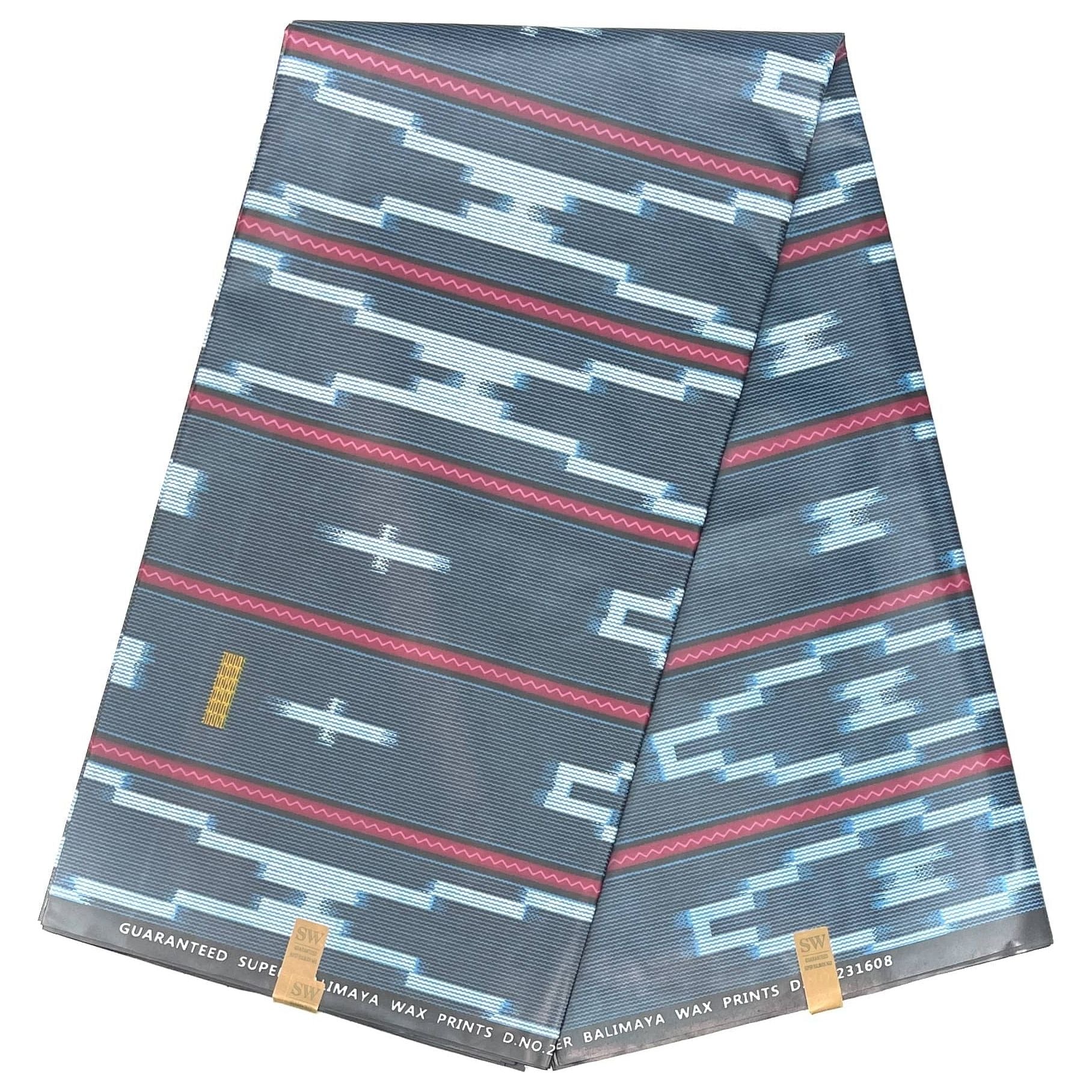 Bazin Wax Pagne Africain - Tissu 6 Yards POLYESTER - BLEU/GRIS