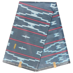 Bazin Wax Pagne Africain - Tissu 6 Yards POLYESTER - BLEU/GRIS