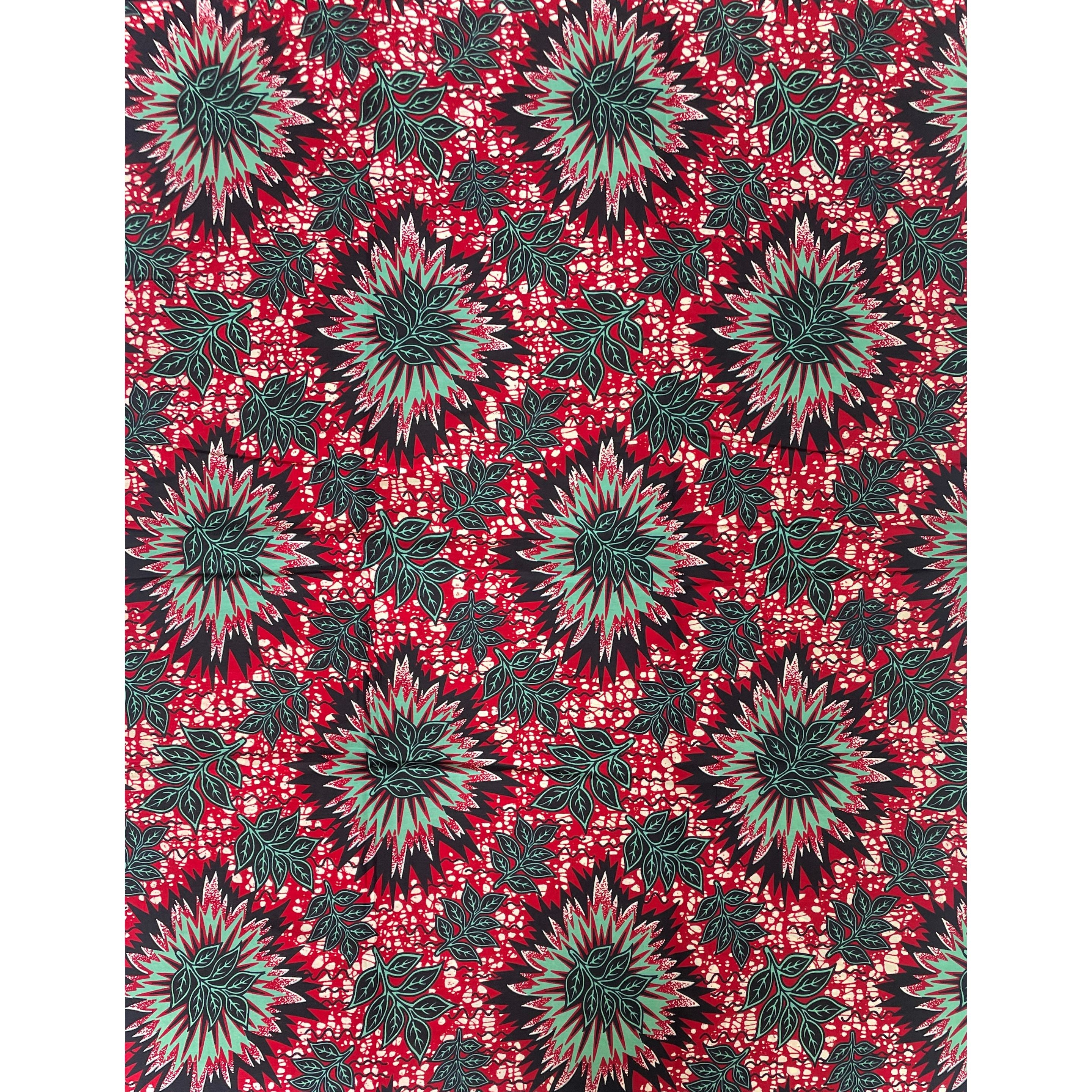 Wax Tissu Coupon 2 Yards - Pagne Africain 100% Coton - Éclat Botanique ROUGE / VERT