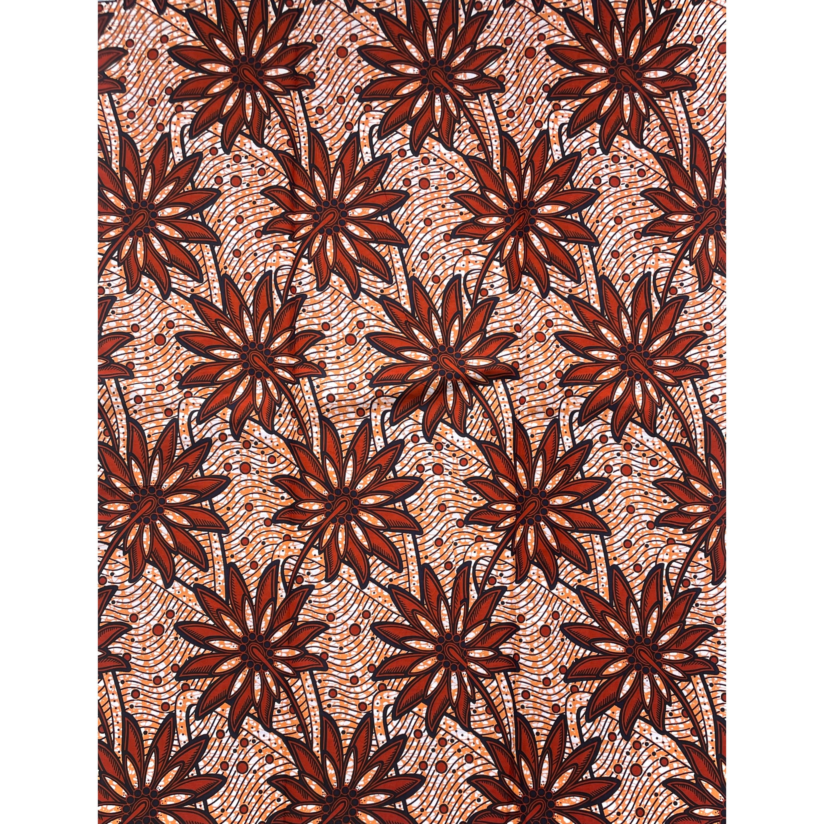 Wax Tissu Coupon 2 Yards - Pagne Africain 100% Coton - Fleurs XL MARRON