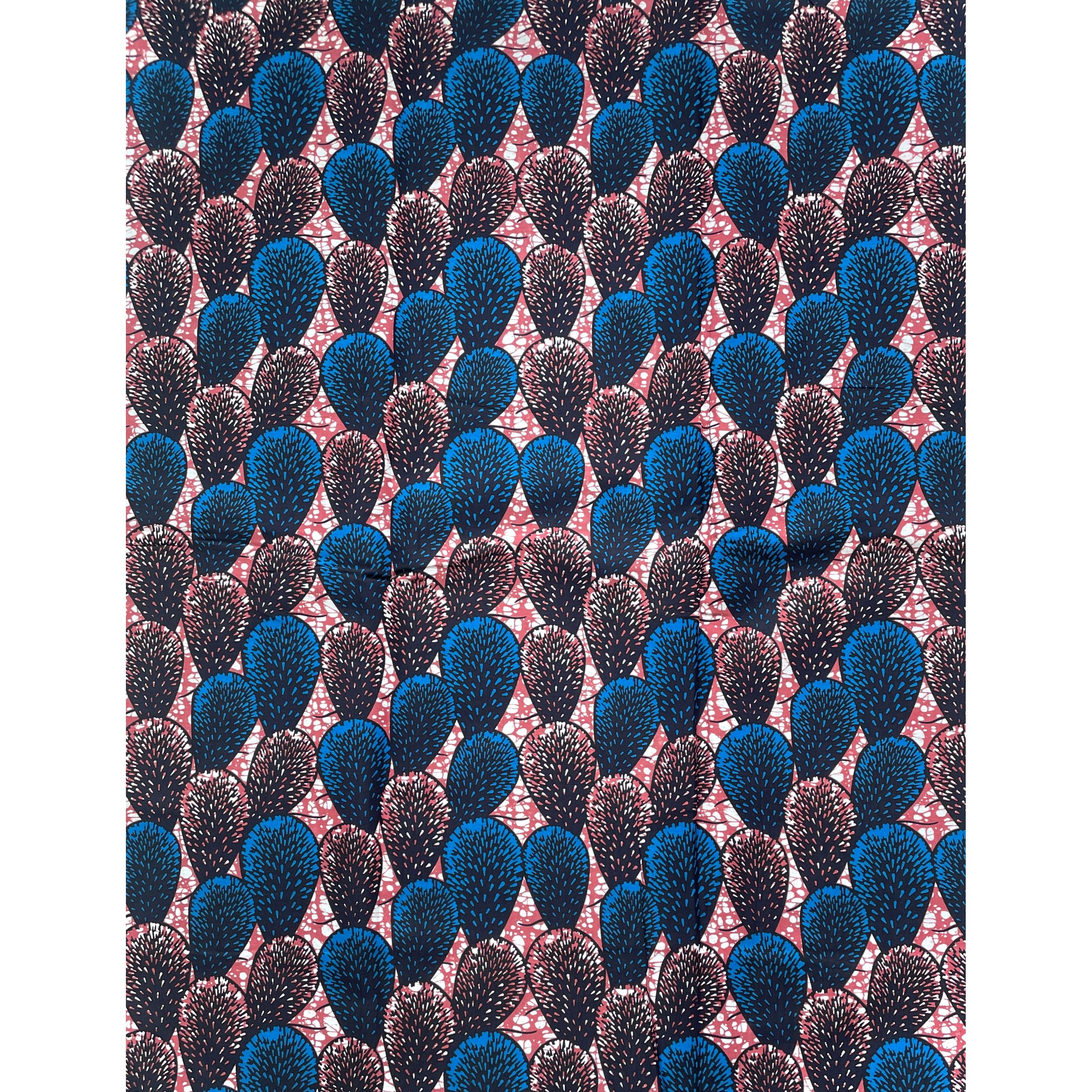 Wax Tissu Coupon 2 Yards - Pagne Africain 100% Coton - Gouttes Royales BLEU / ROSE