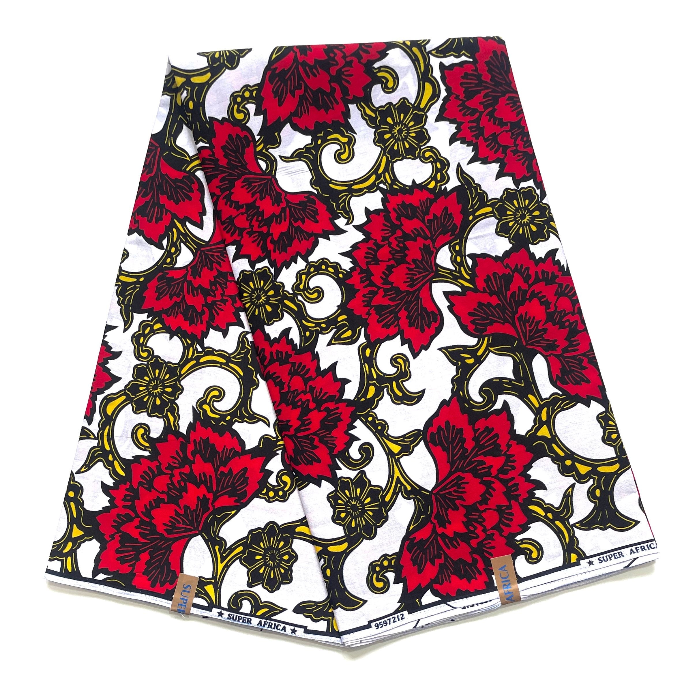 Wax Tissu Coupon 2 Yards - Pagne Africain 100% Coton - Rubis Impérial BLANC / ROUGE / JAUNE