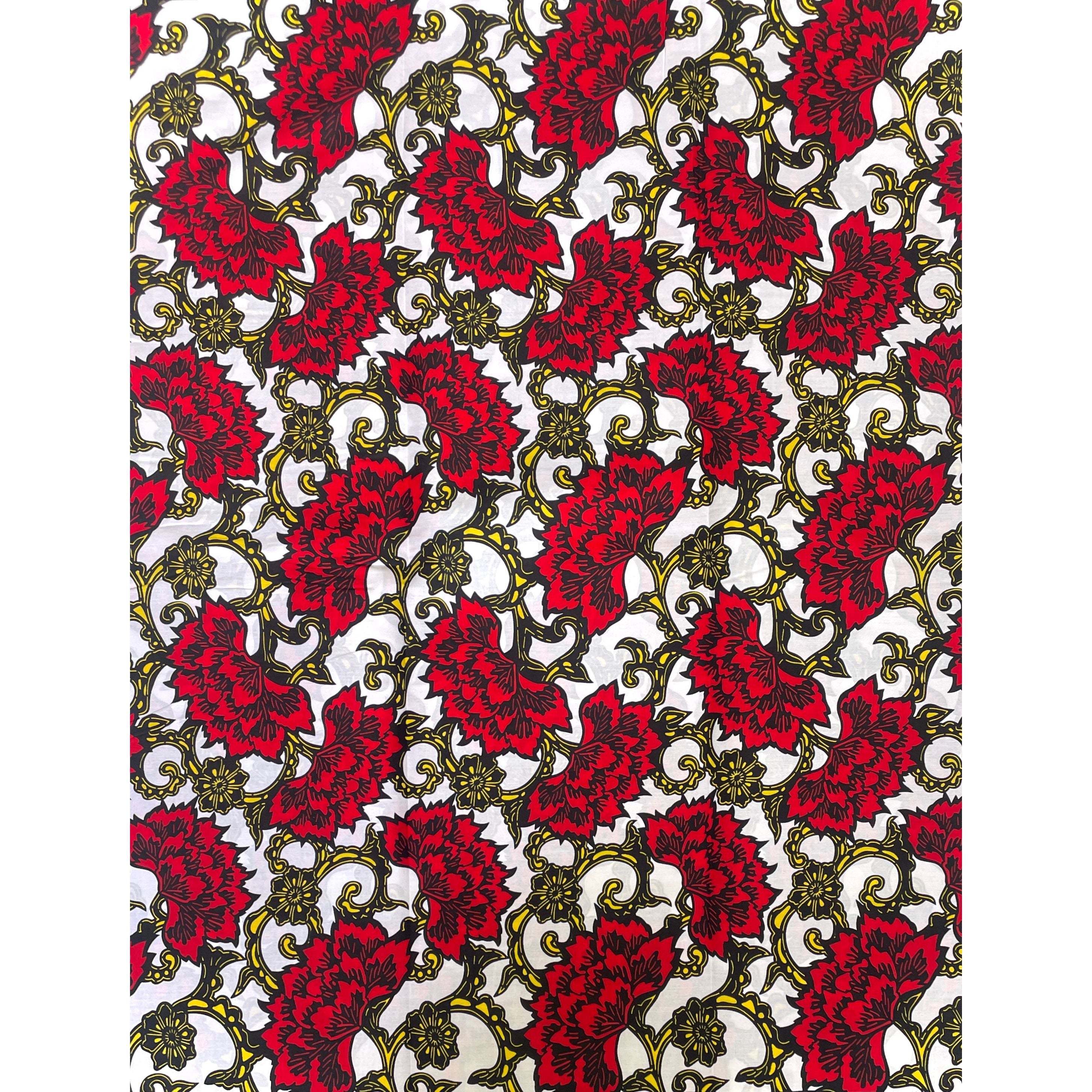 Wax Tissu Coupon 2 Yards - Pagne Africain 100% Coton - Rubis Impérial BLANC / ROUGE / JAUNE