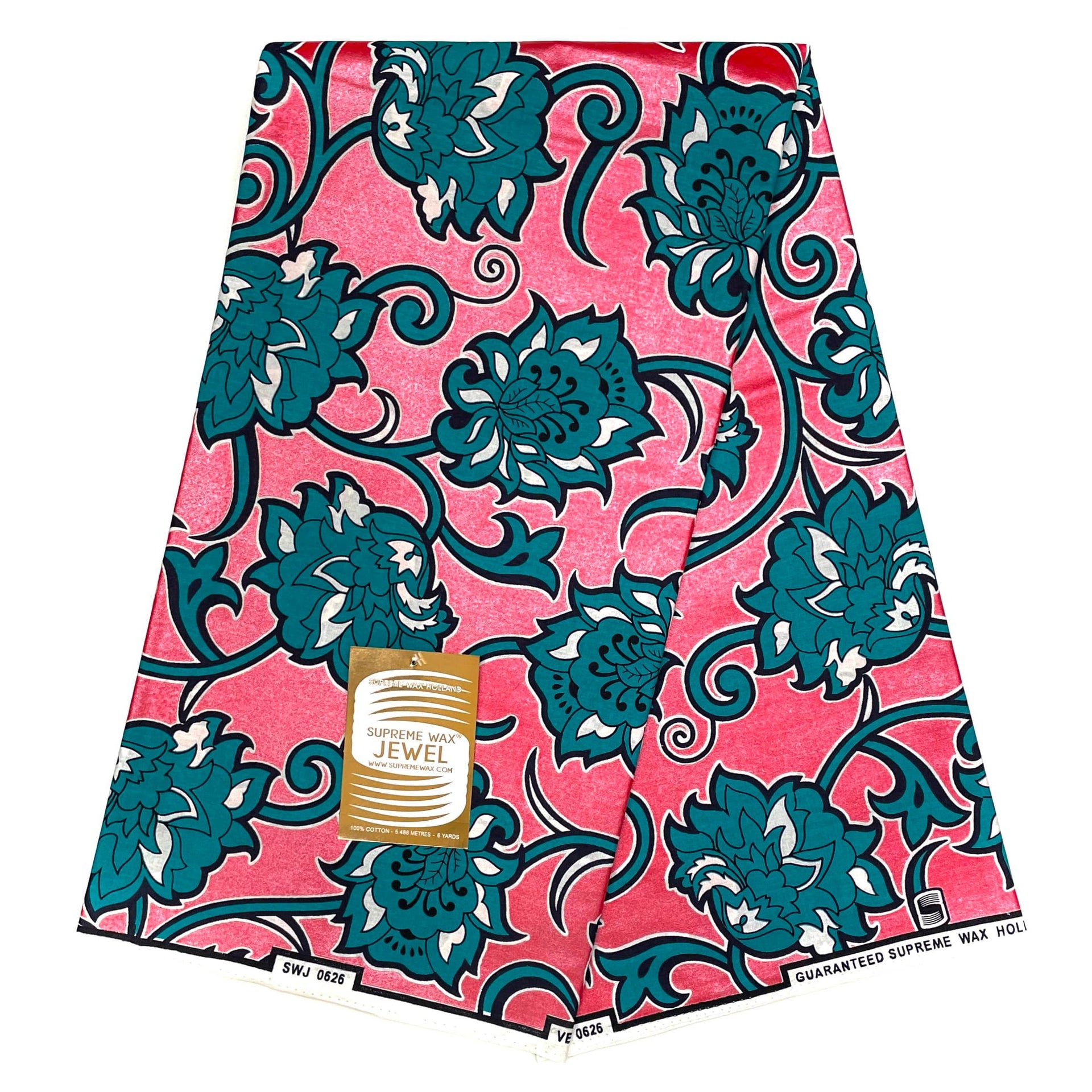 Wax Pagne Africain - Tissu 6 Yards Coton - SUPREME JEWEL - ROSE / TURQUOISE