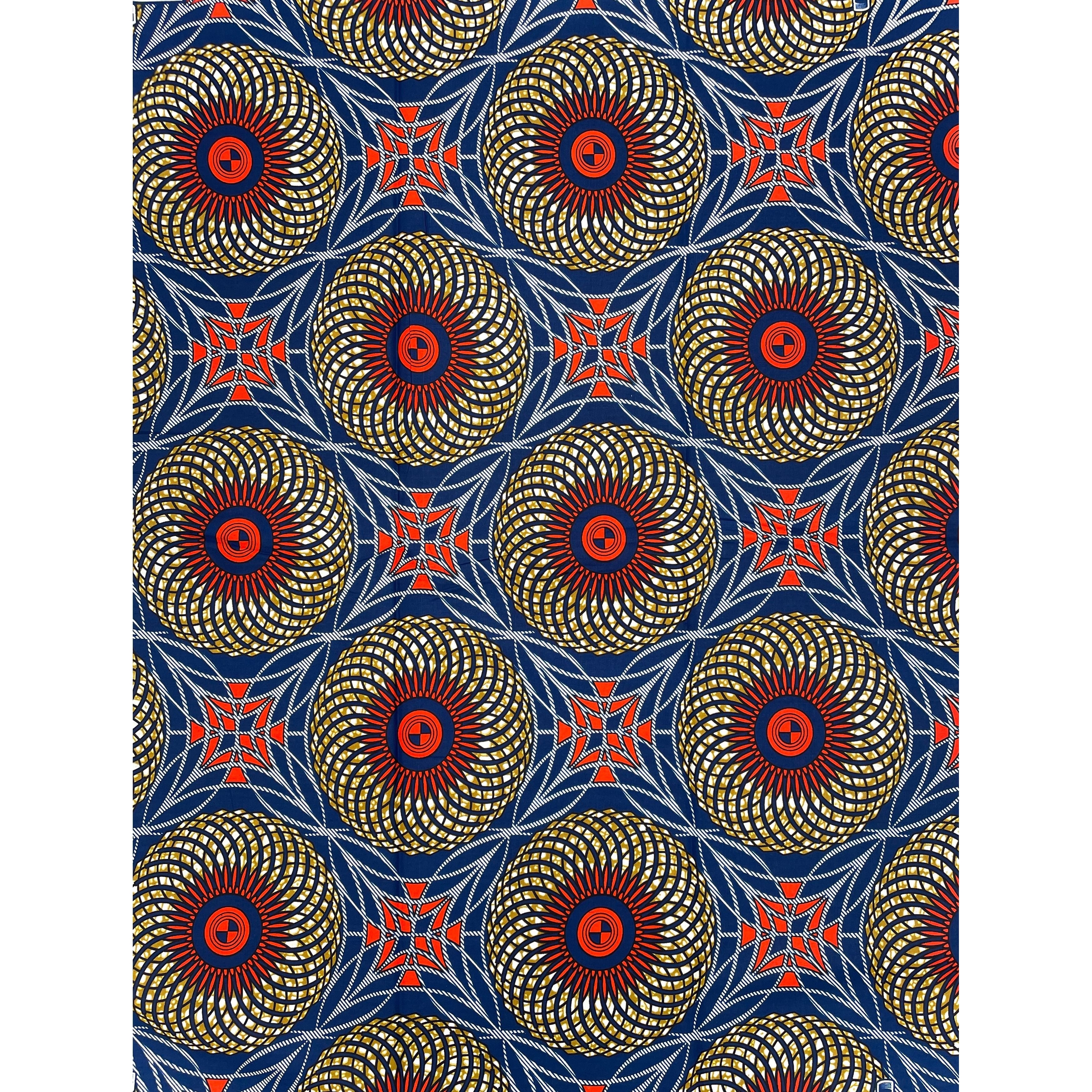 Tissu Pagne Africain - 6 Yards 100% Coton - SUPREME WAX - ORANGE / BLEU