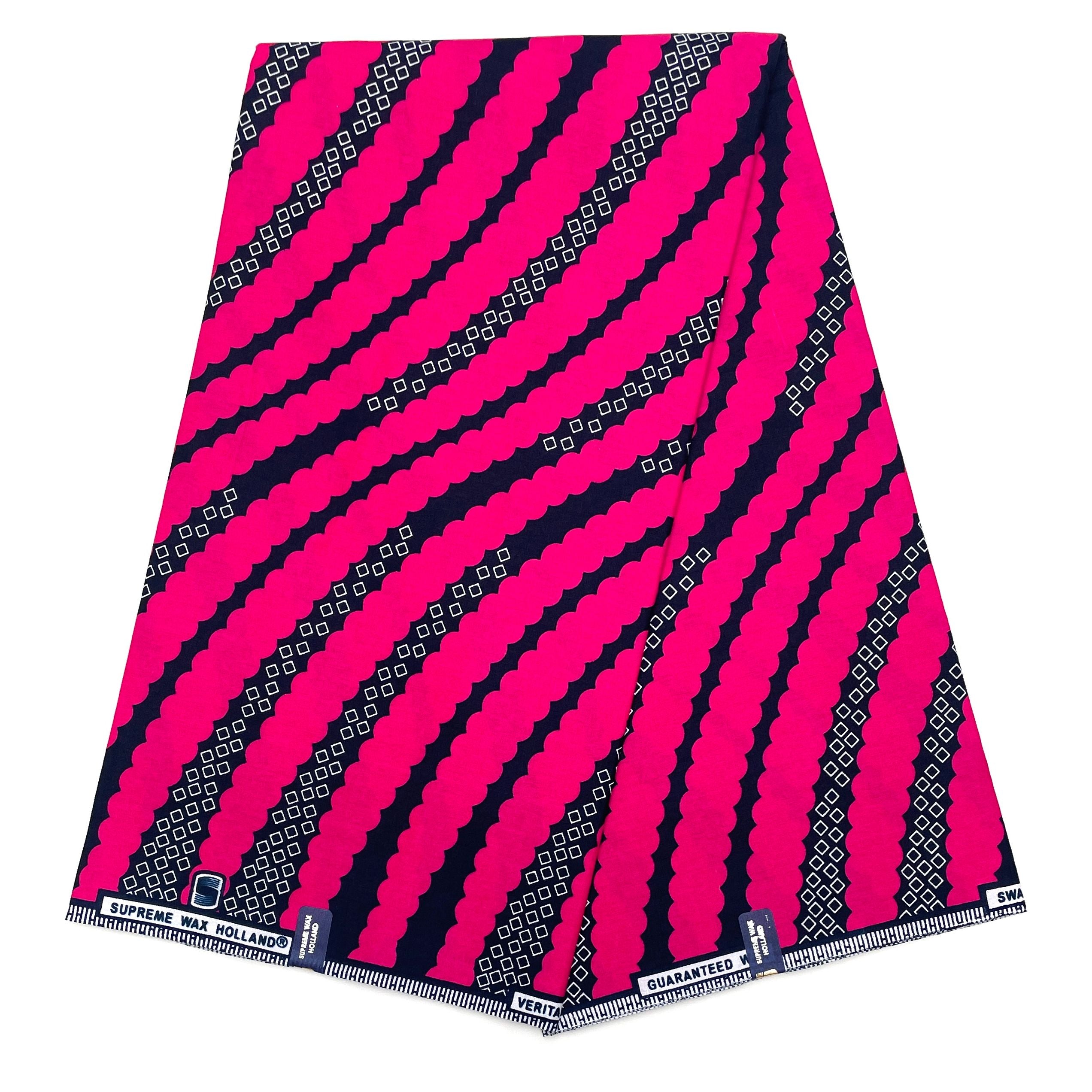 Tissu Pagne Africain - 6 Yards 100% Coton - SUPREME WAX - ROSE / BLEU