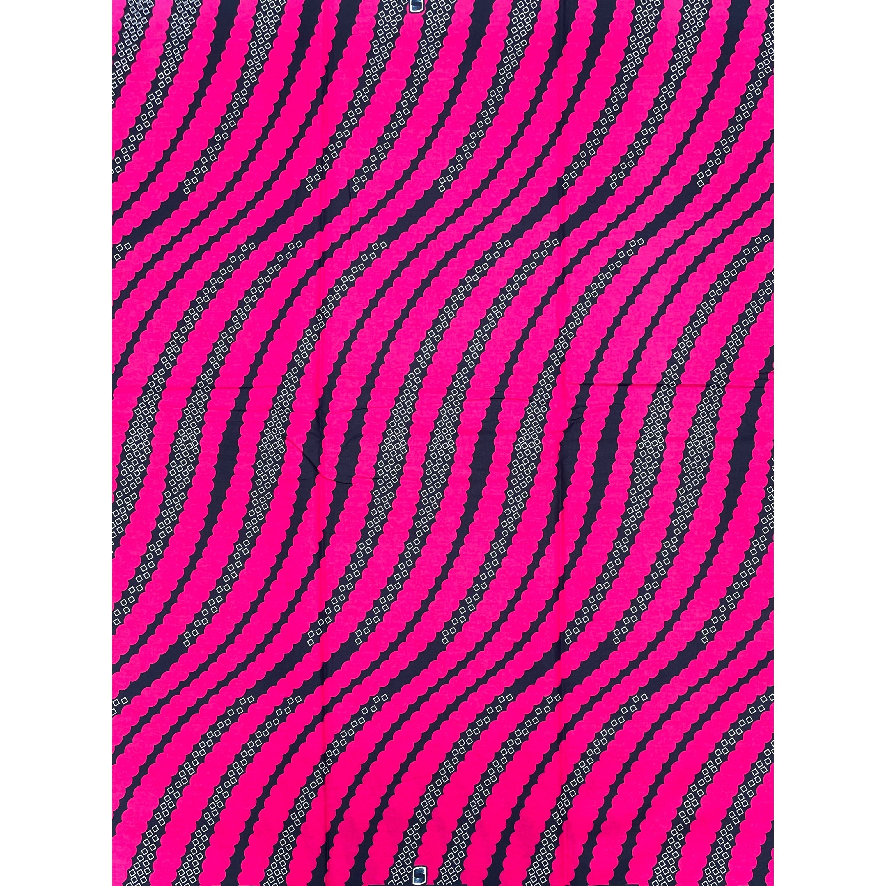 Tissu Pagne Africain - 6 Yards 100% Coton - SUPREME WAX - ROSE / BLEU