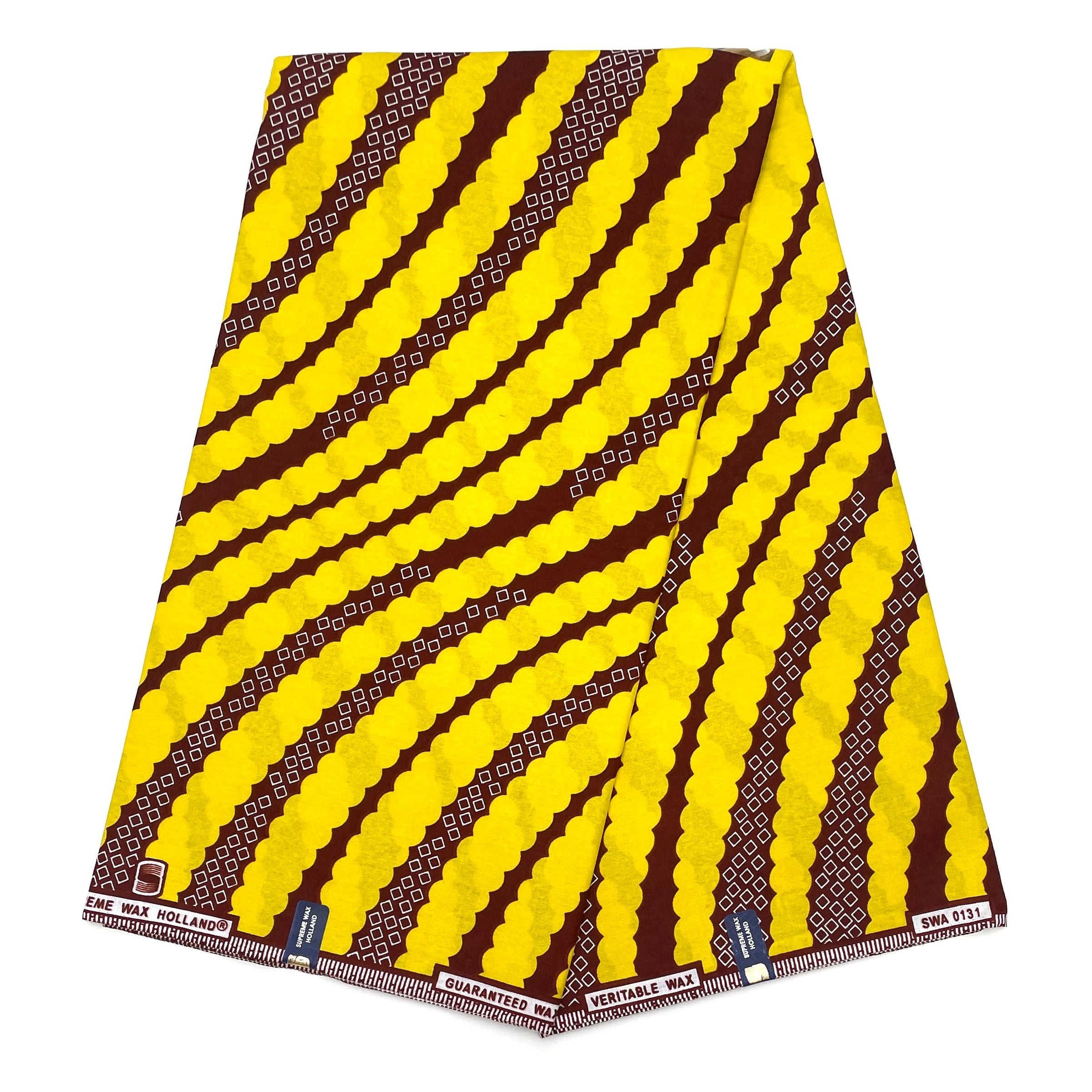 Tissu Pagne Africain - 6 Yards 100% Coton - SUPREME WAX - JAUNE / MARRON