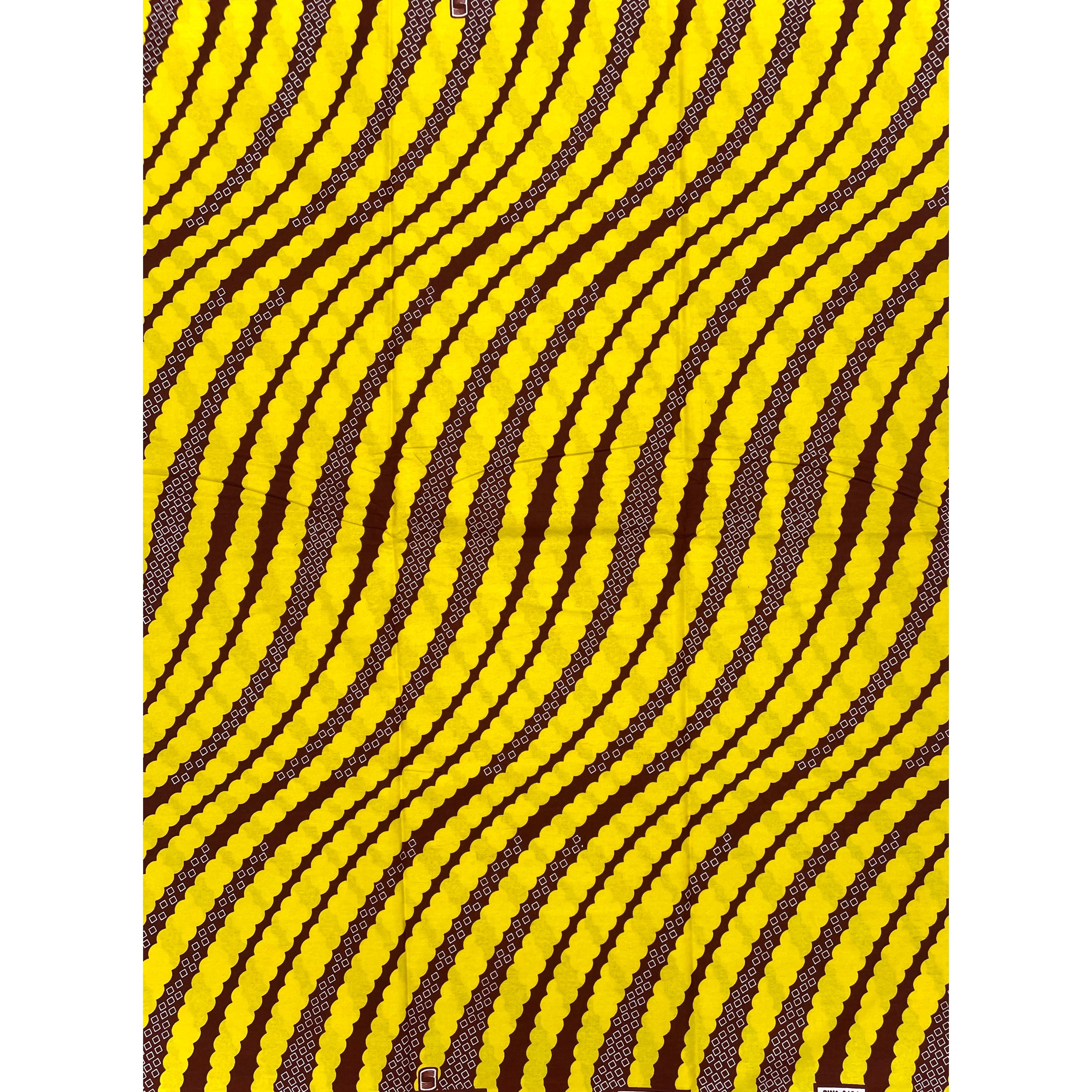 Tissu Pagne Africain - 6 Yards 100% Coton - SUPREME WAX - JAUNE / MARRON