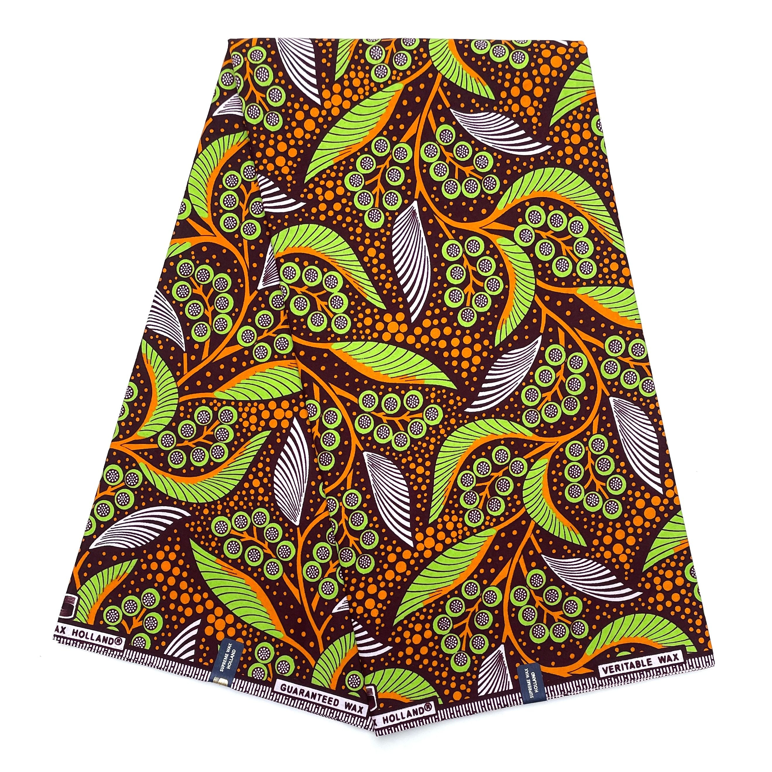 Tissu Pagne Africain - 6 Yards 100% Coton - SUPREME WAX - VERT / MARRON