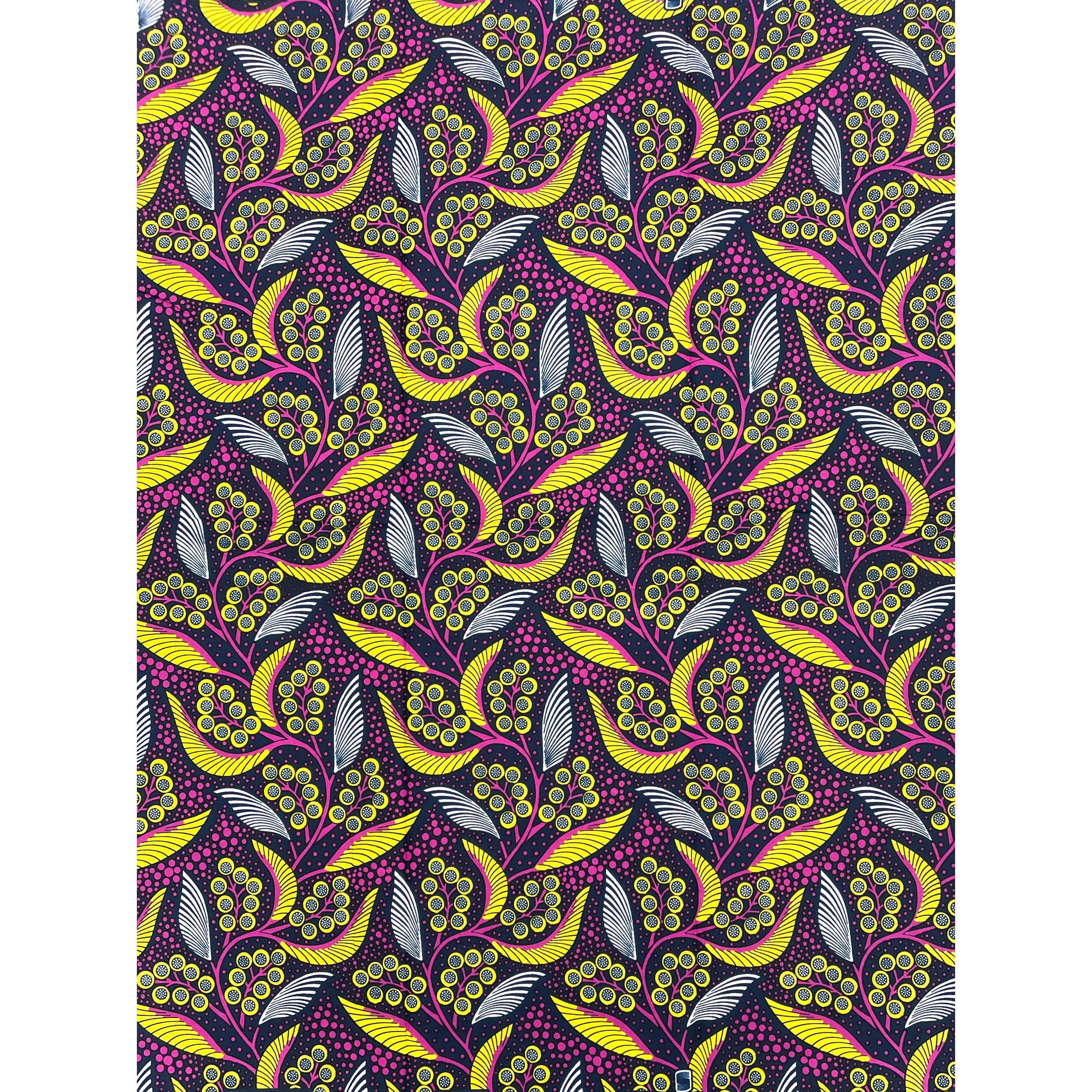 Tissu Pagne Africain - 6 Yards 100% Coton - SUPREME WAX - VIOLET / JAUNE