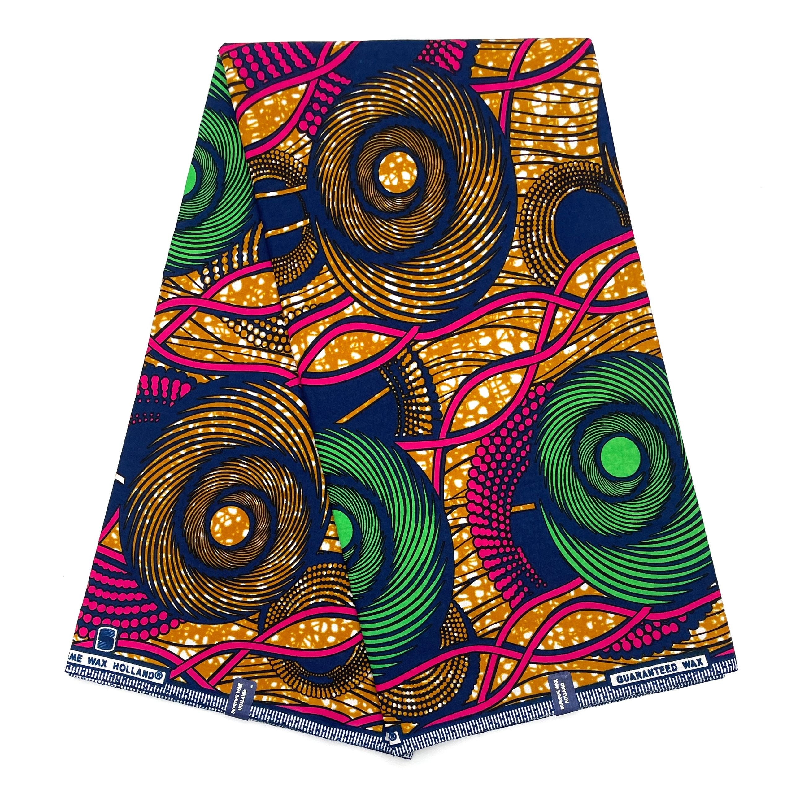 Tissu Pagne Africain - 6 Yards 100% Coton - SUPREME WAX - VERT / ROSE