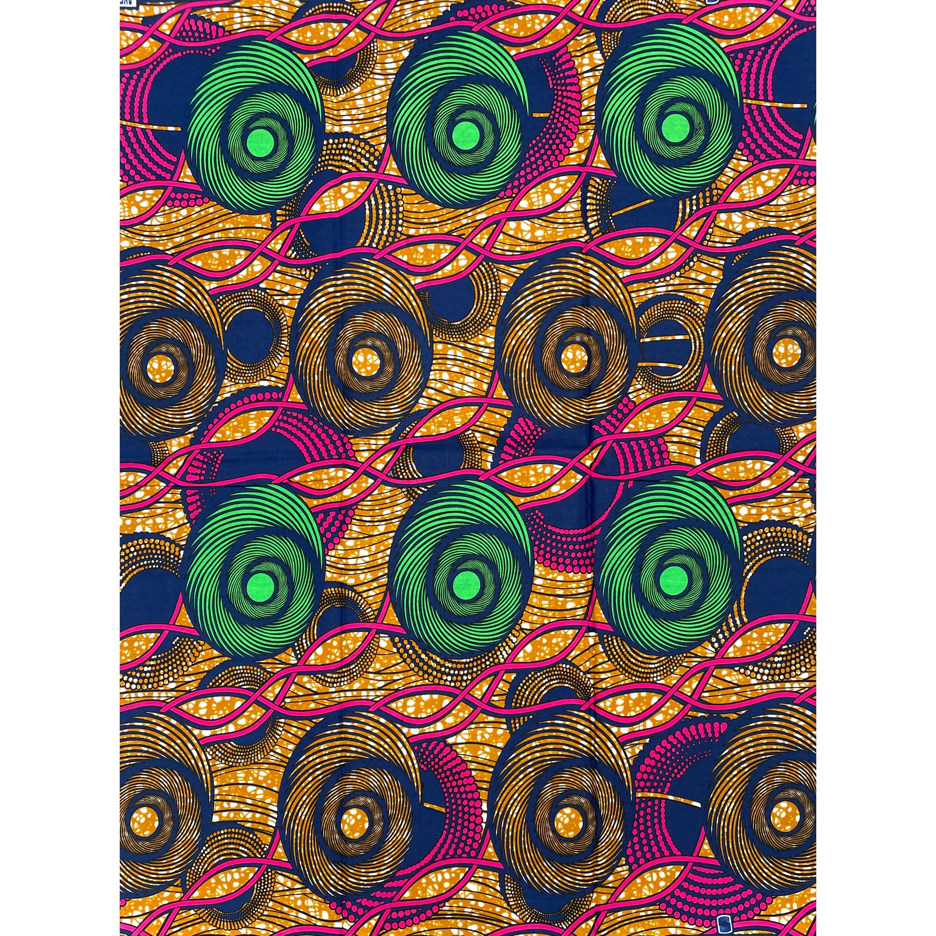 Tissu Pagne Africain - 6 Yards 100% Coton - SUPREME WAX - VERT / ROSE