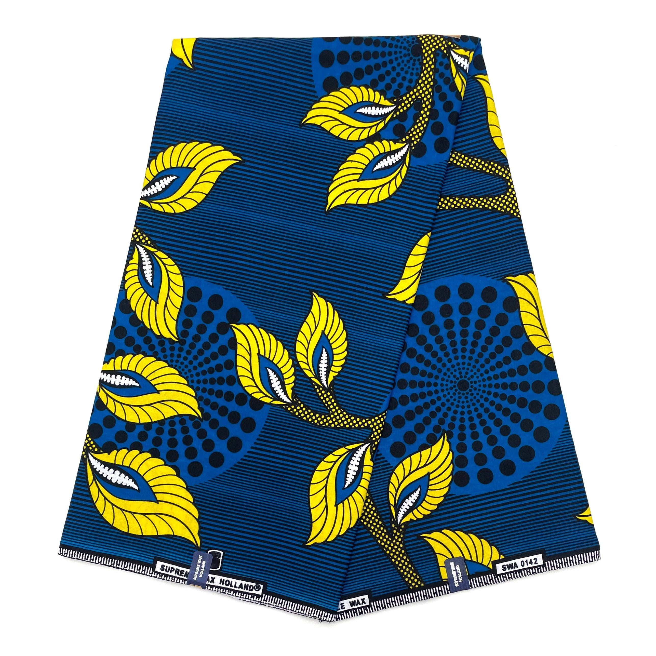 Tissu Pagne Africain - 6 Yards 100% Coton - SUPREME WAX - BLEU / JAUNE