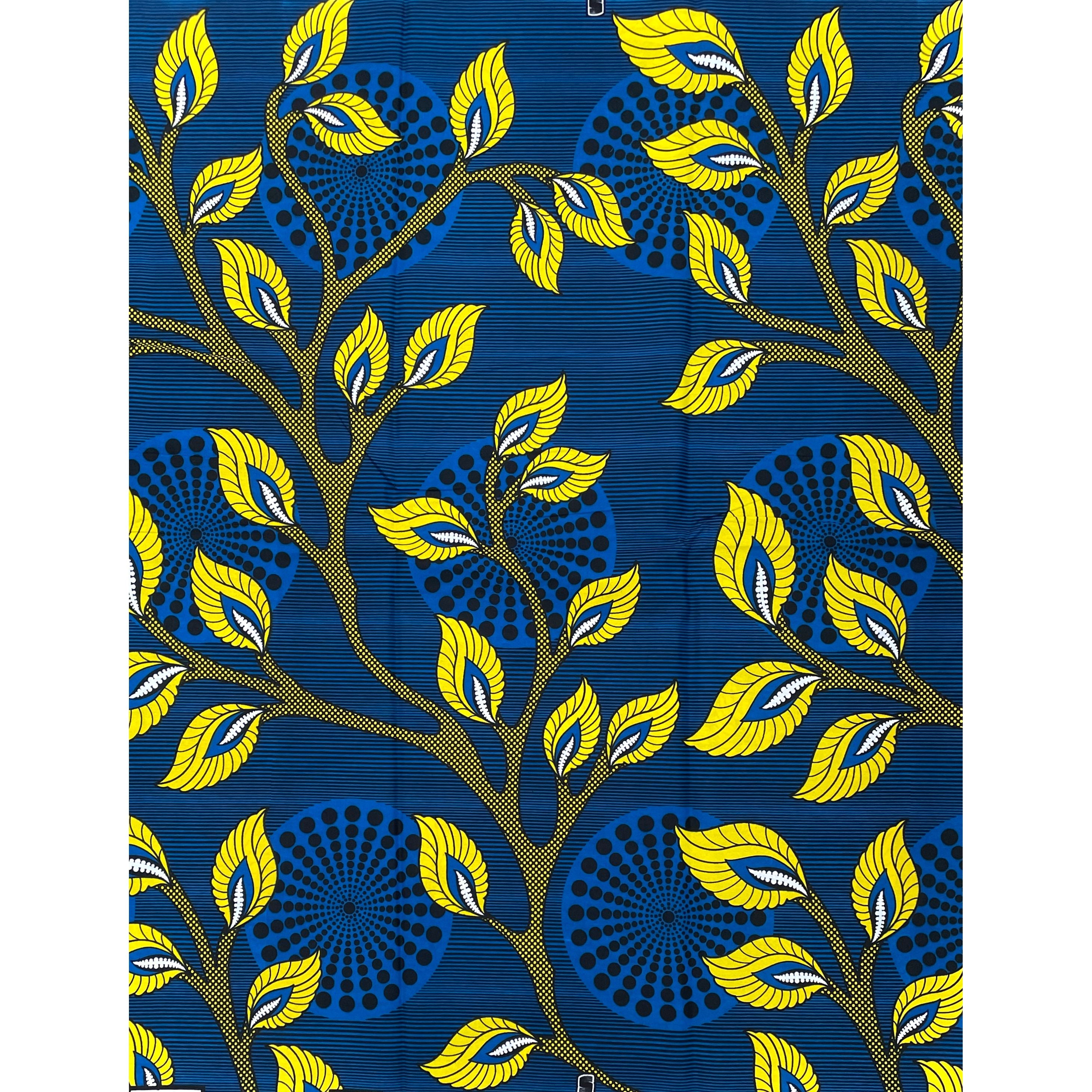 Tissu Pagne Africain - 6 Yards 100% Coton - SUPREME WAX - BLEU / JAUNE