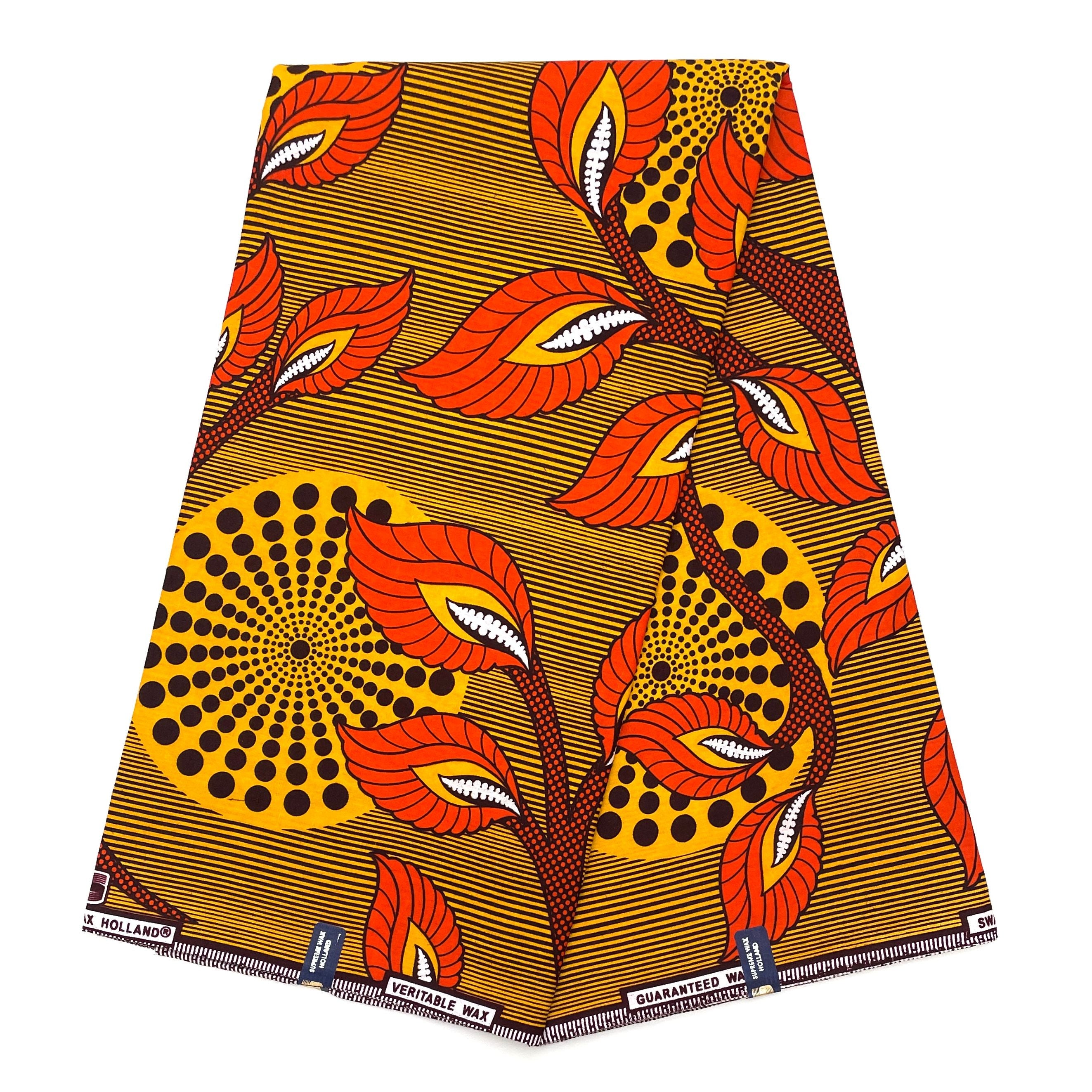 Tissu Pagne Africain - 6 Yards 100% Coton - SUPREME WAX - JAUNE / ORANGE