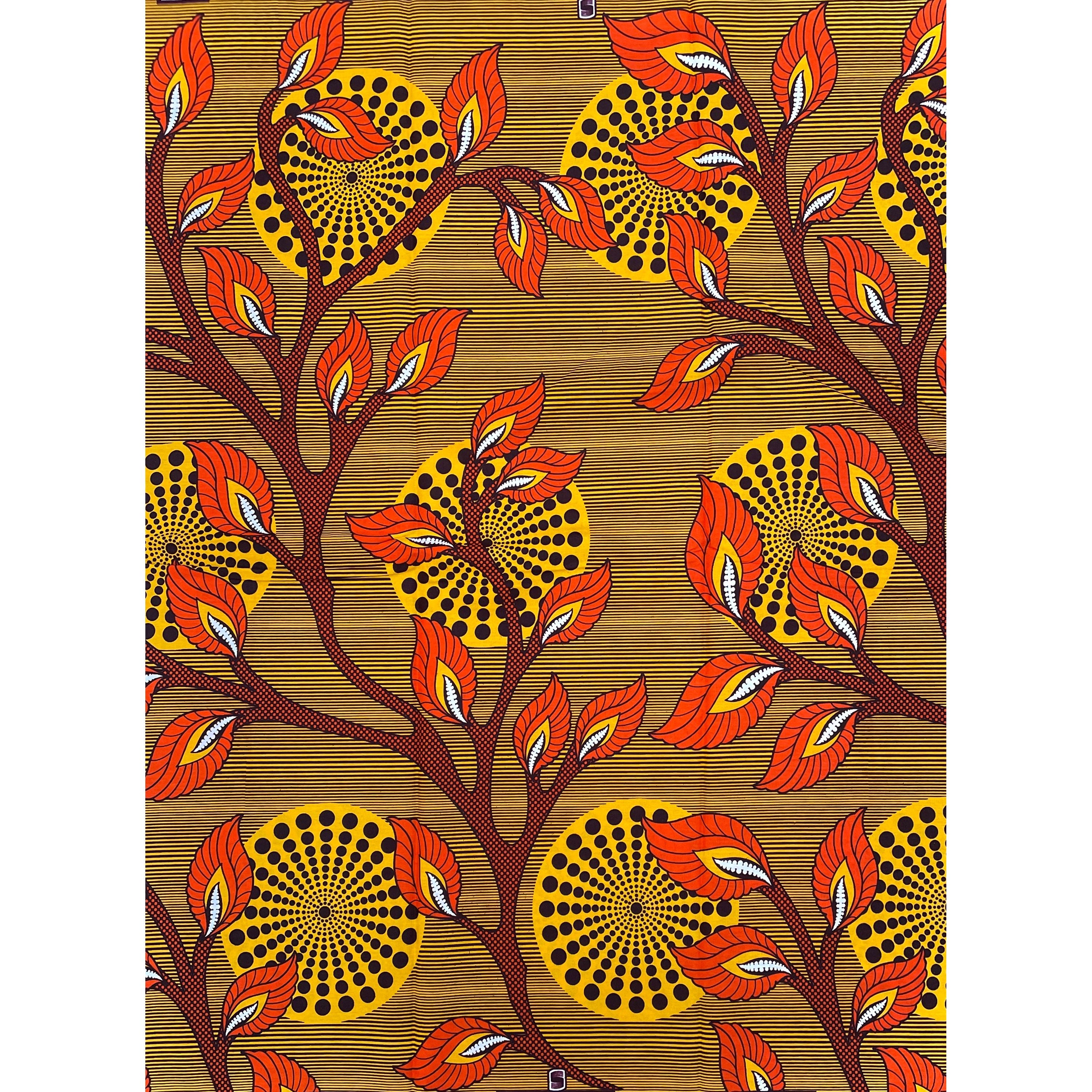 Tissu Pagne Africain - 6 Yards 100% Coton - SUPREME WAX - JAUNE / ORANGE