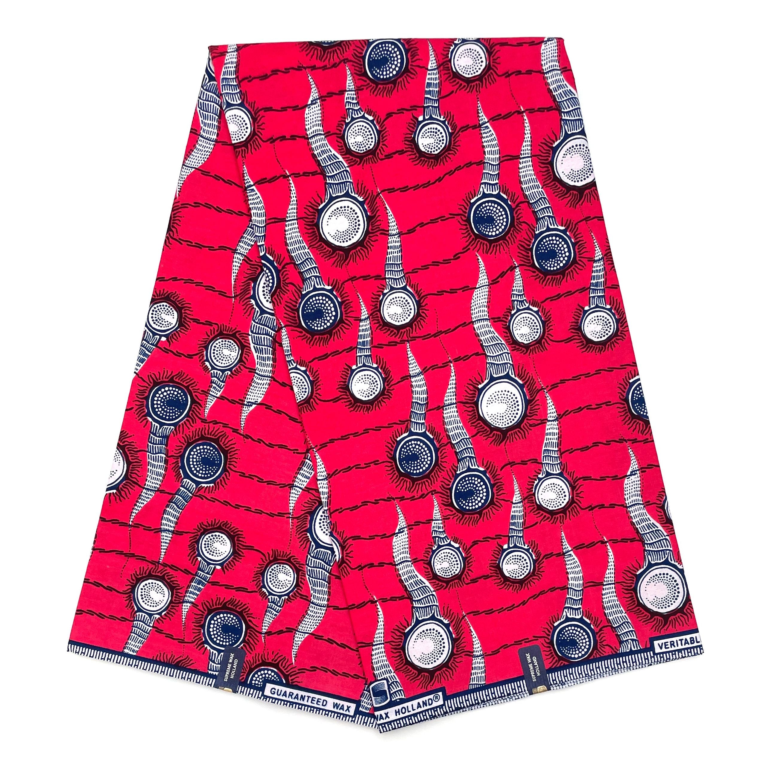 Tissu Pagne Africain - 6 Yards 100% Coton - SUPREME WAX - ROSE / BLEU